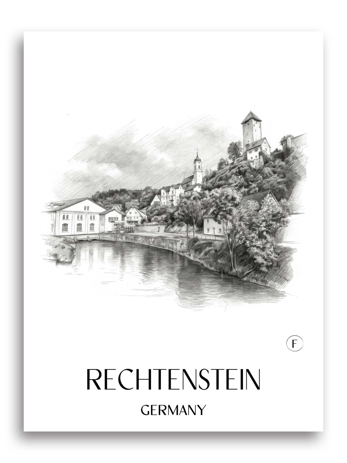 Rechtenstein Poster - - Deutschland Kunstdruck - Zeichnung von A4 bis A1 - favplace