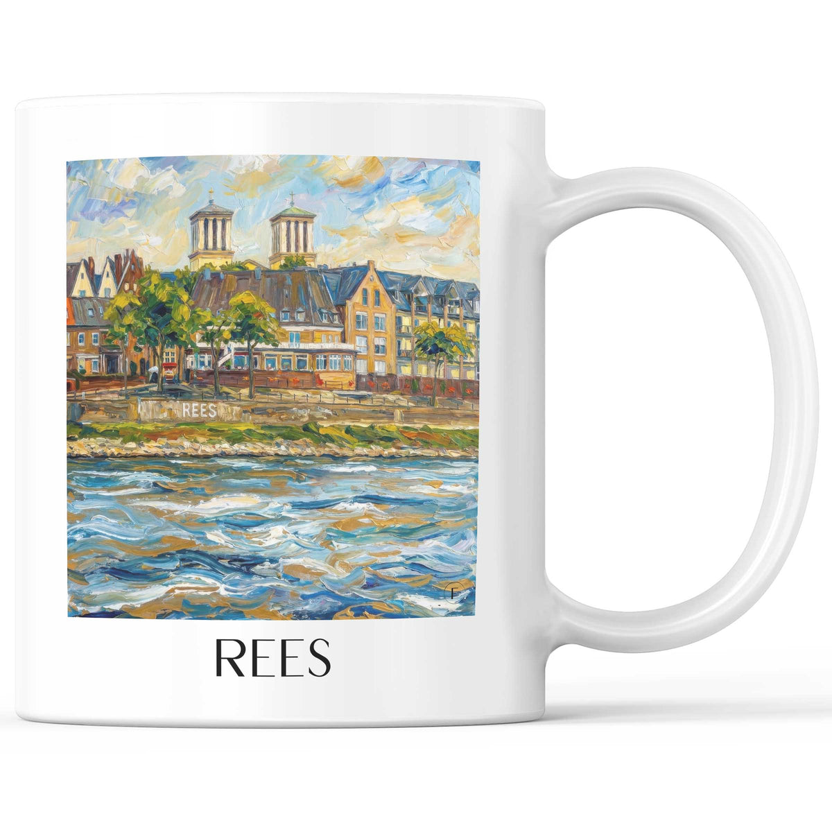 Rees Kaffeebecher - Niederrhein - Deutschland Becher - Kaffeetasse im Ölgemälde Stil - favplace