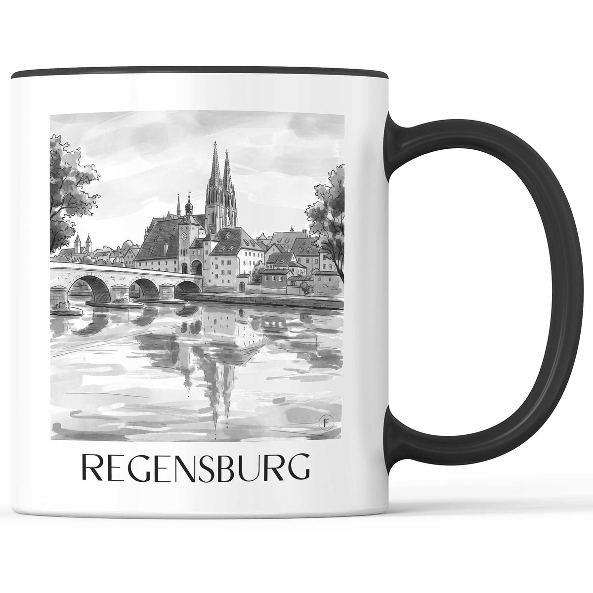 regensburg-bayern-deutschland-kaffeebecher-aquarell-schwarz-weiss