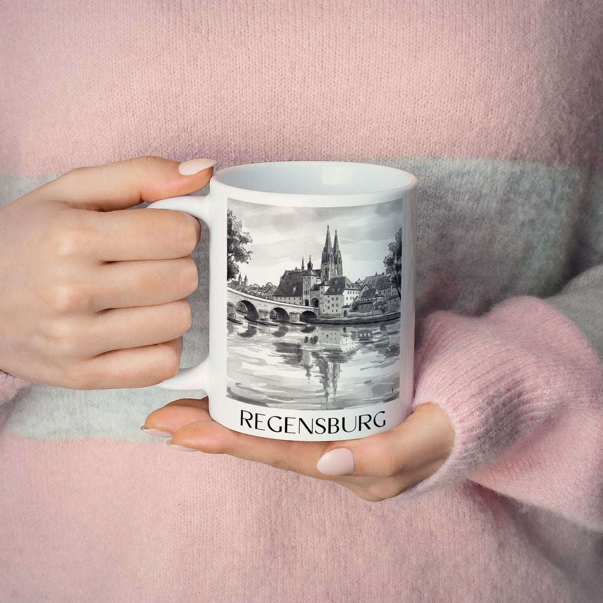 regensburg-bayern-deutschland-kaffeebecher-aquarell-schwarz-weiss