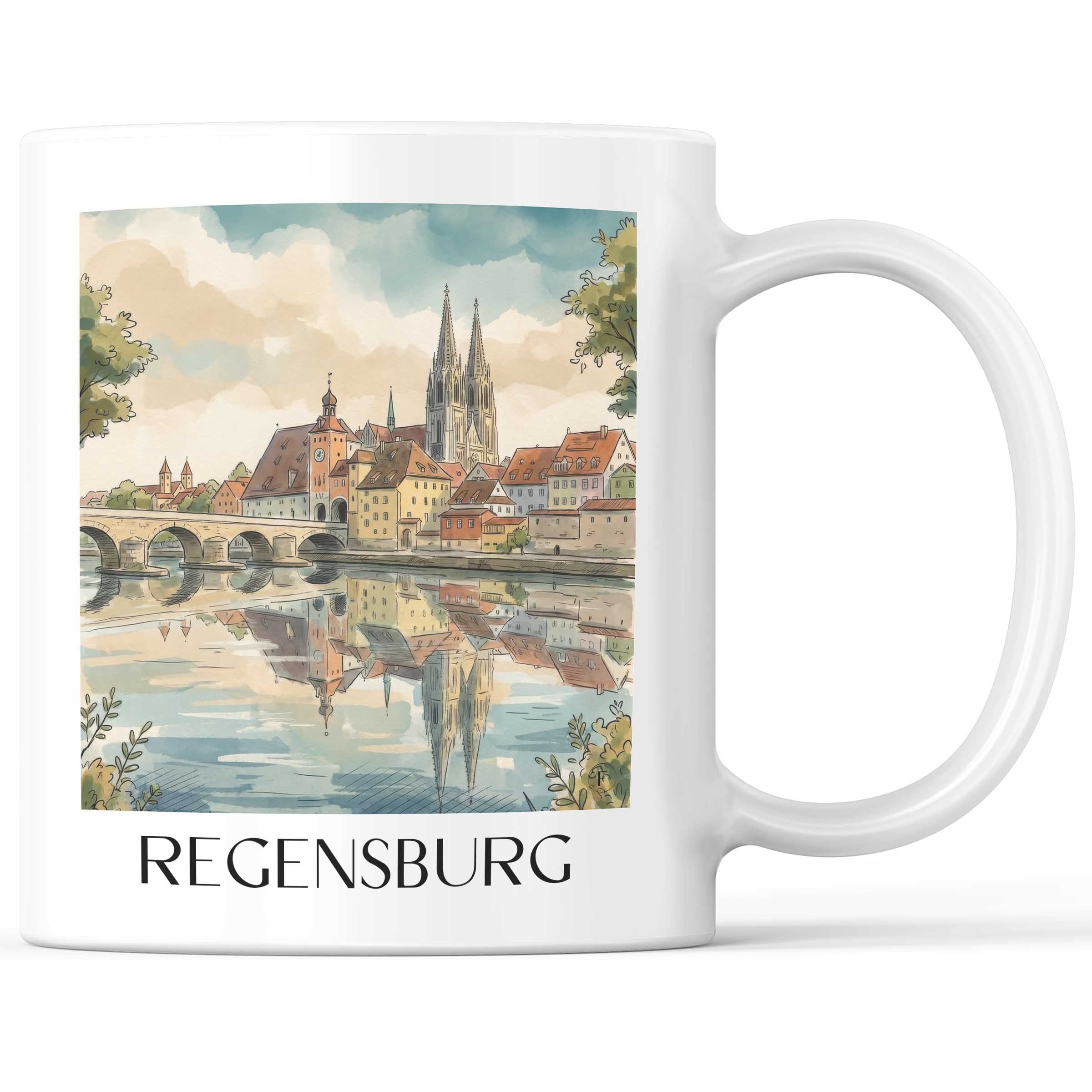 regensburg-bayern-deutschland-kaffeebecher-aquarell
