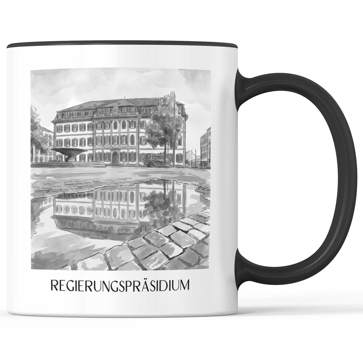 regierungspräsidium-darmstadt-deutschland-kaffeebecher-aquarell-schwarz-weiss