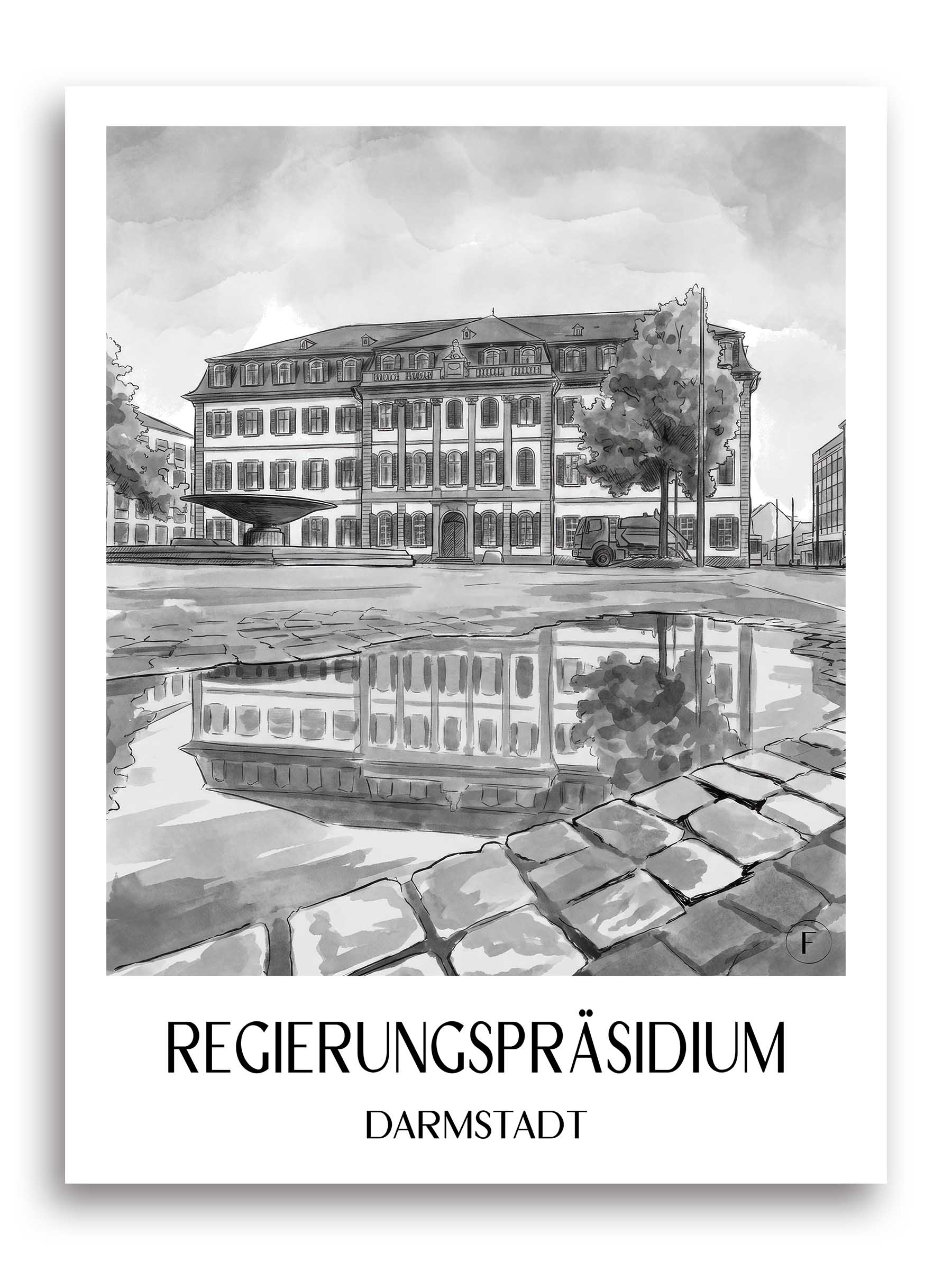 regierungspräsidium-darmstadt-deutschland-poster-aquarell-schwarz-weiss