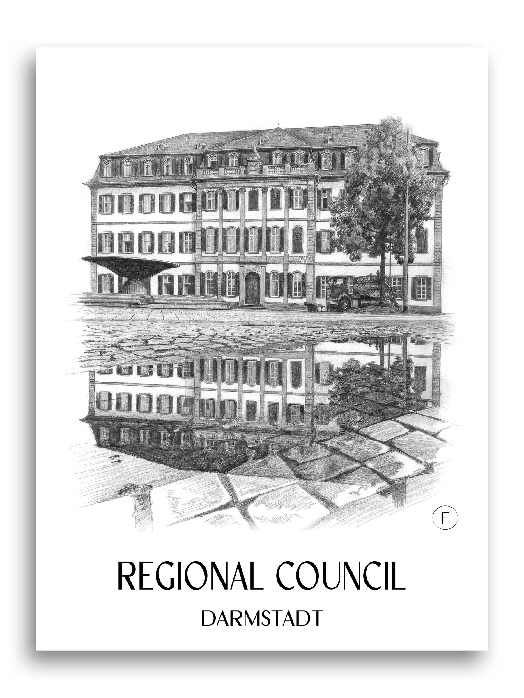 Regierungspräsidium Poster - Darmstadt - Deutschland Kunstdruck - Zeichnung von A4 bis A1