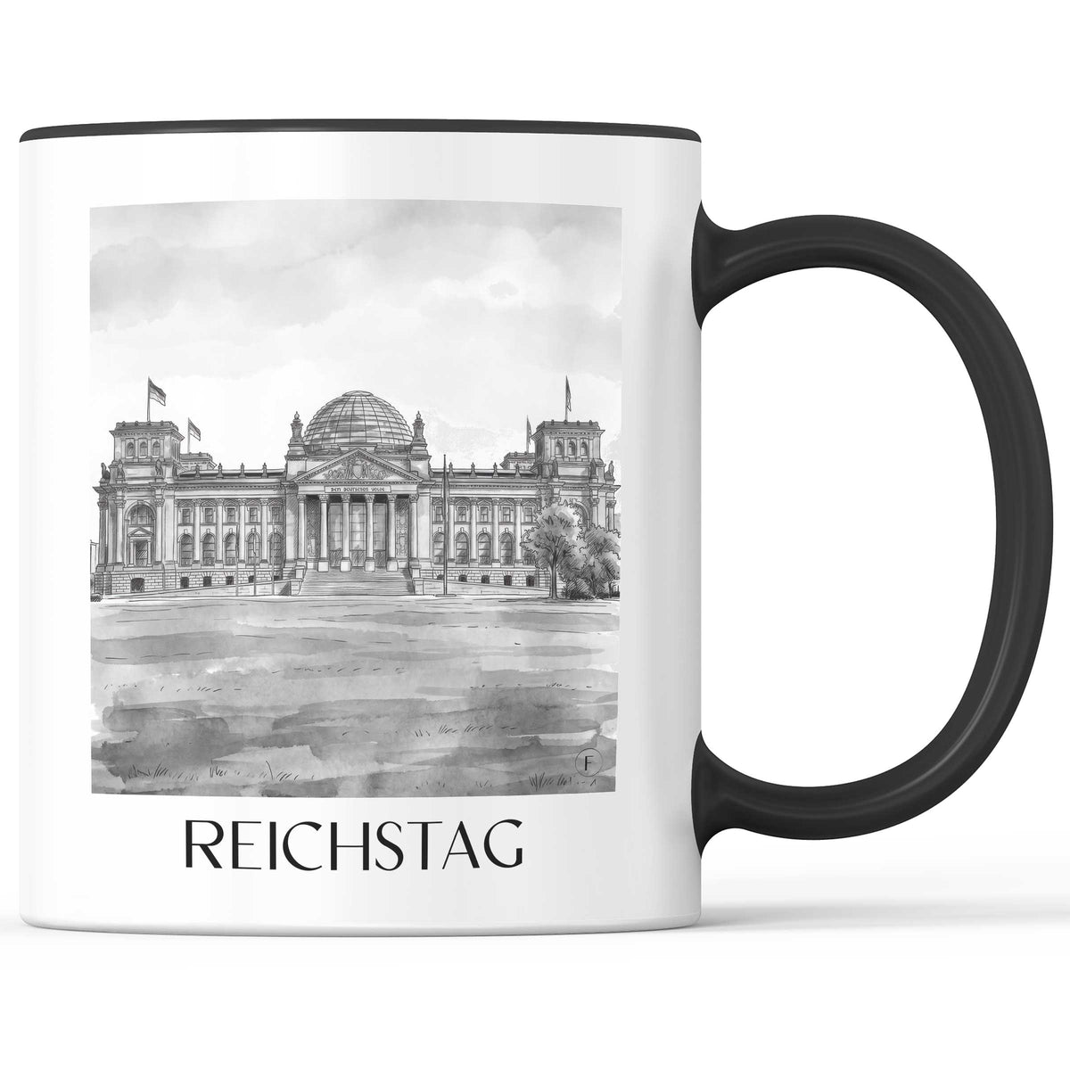 Reichstag Kaffeebecher - Berlin - Deutschland Becher - Kaffeetasse im Aquarell Schwarz-Weiß Stil - favplace