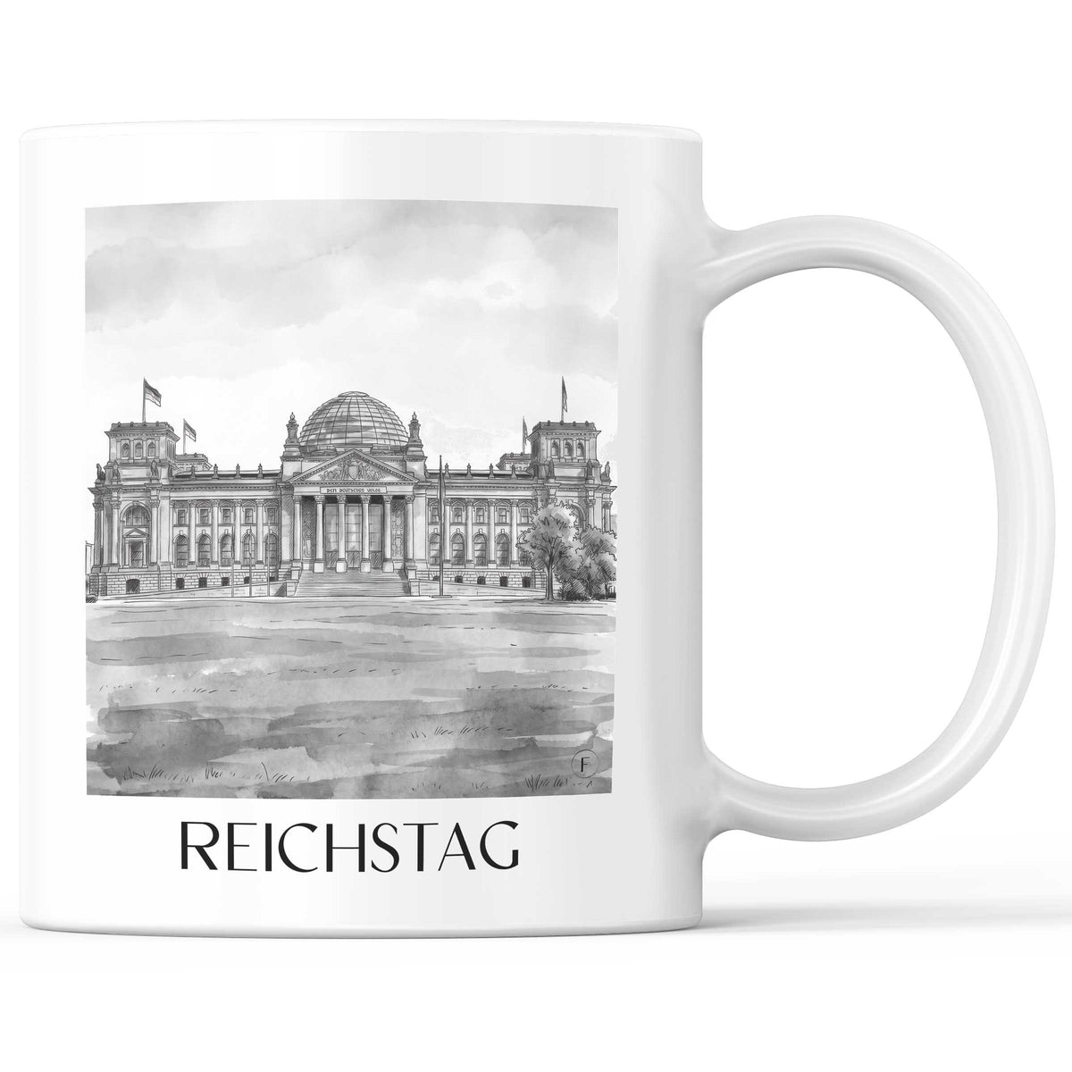 Reichstag Kaffeebecher - Berlin - Deutschland Becher - Kaffeetasse im Aquarell Schwarz-Weiß Stil - favplace
