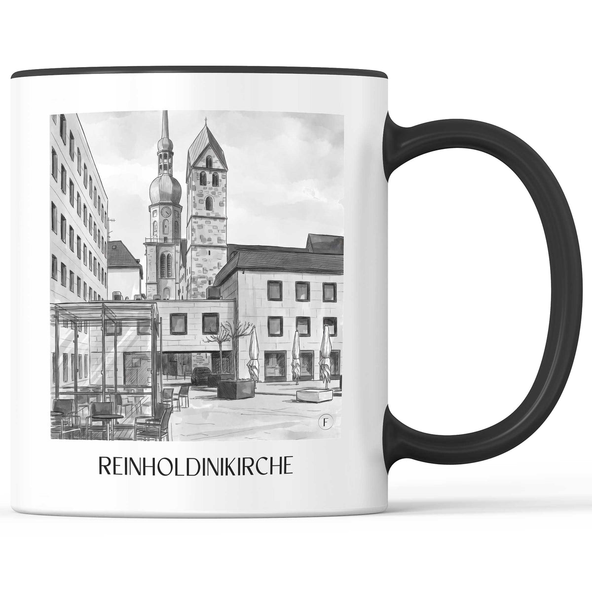 reinholdinikirche-dortmund-deutschland-kaffeebecher-aquarell-schwarz-weiss