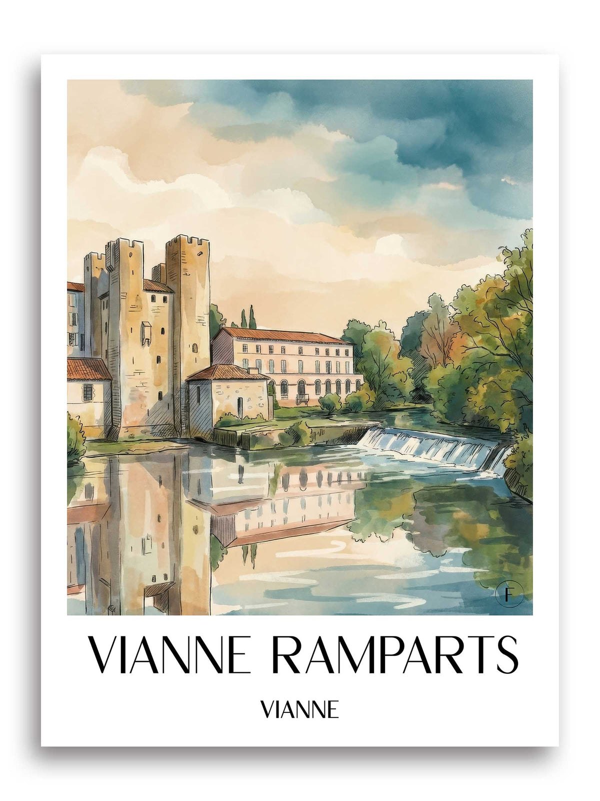 Remparts de Vianne Poster - Vianne - Frankreich Kunstdruck - Aquarell von A4 bis A1 - favplace