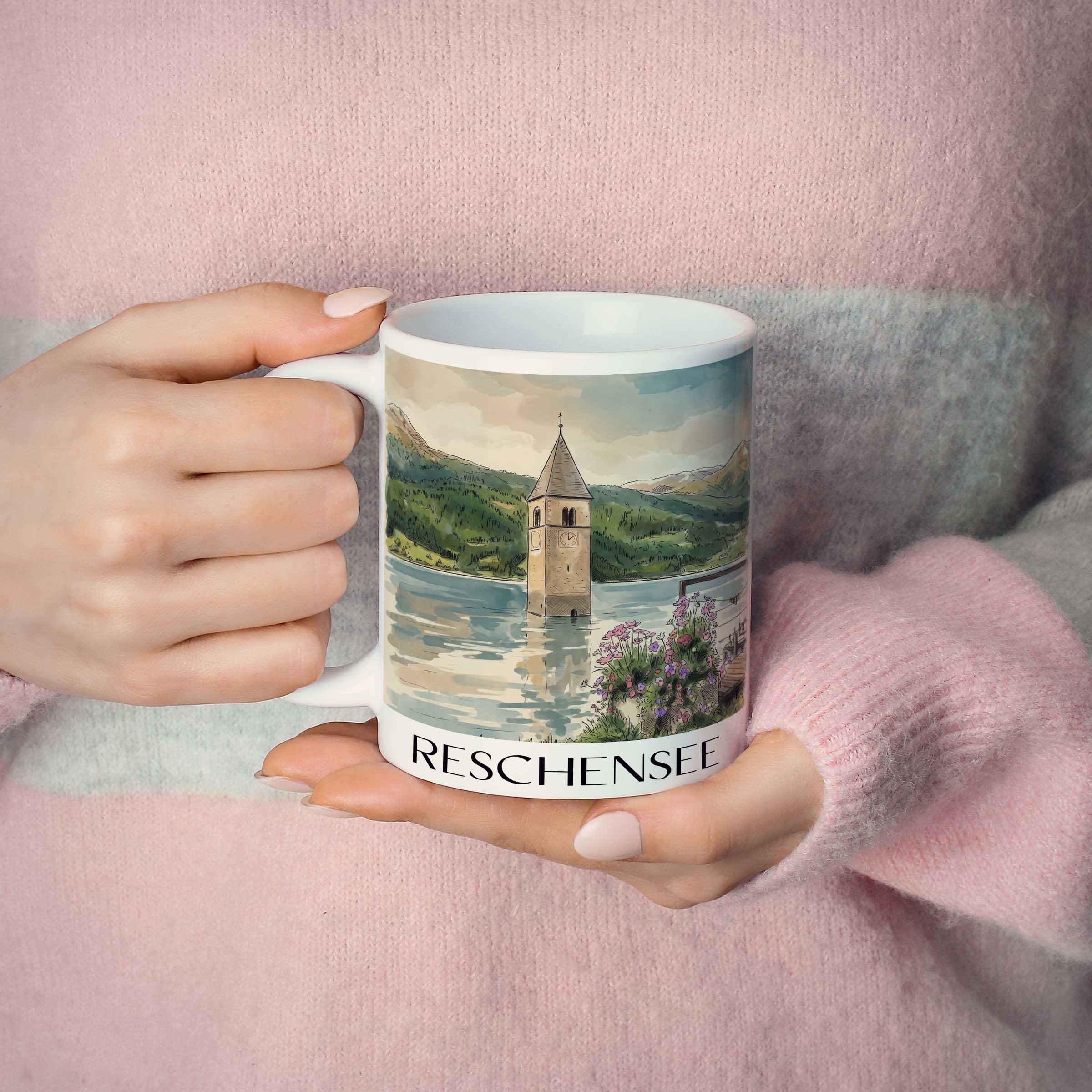 reschensee-südtirol-italien-kaffeebecher-aquarell