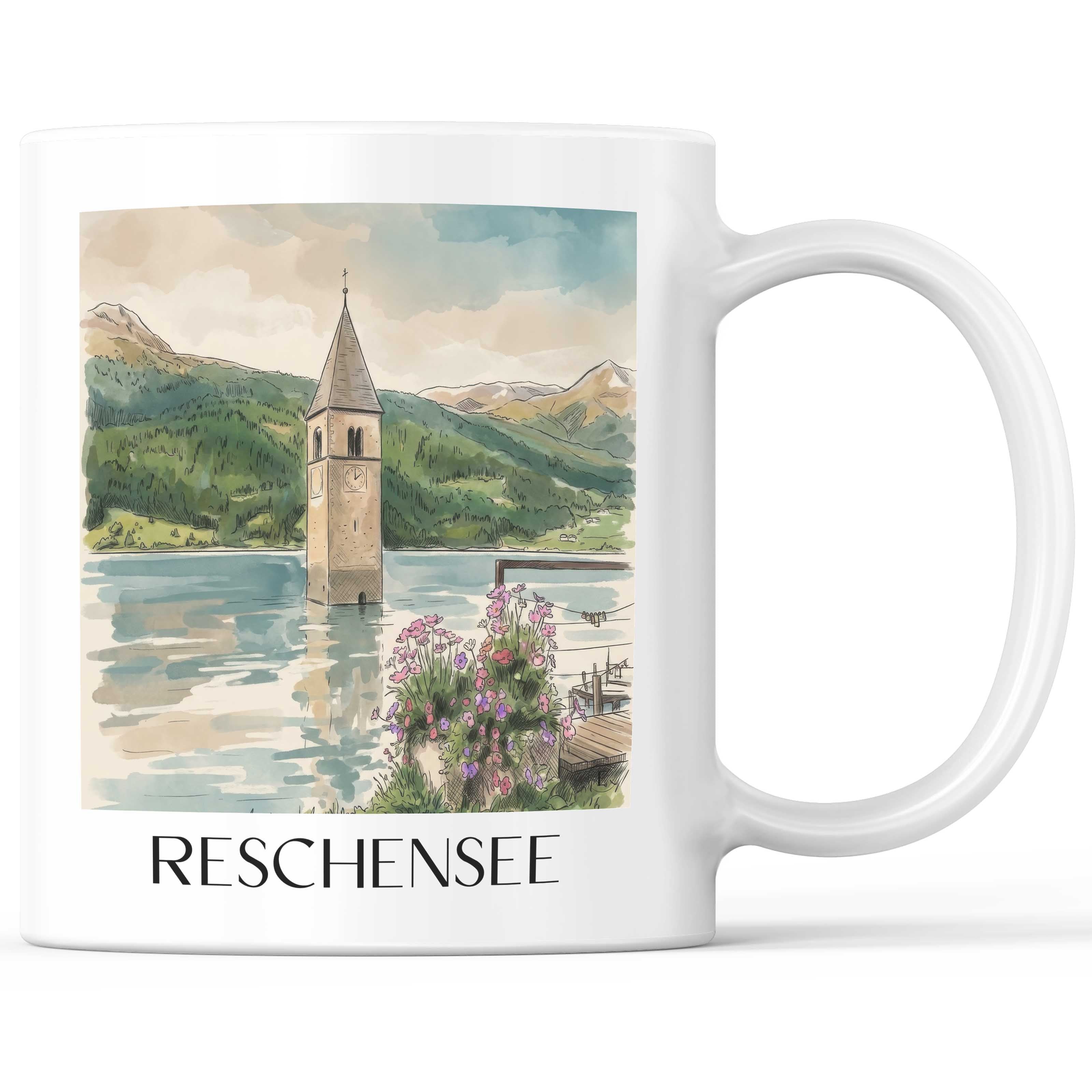 reschensee-südtirol-italien-kaffeebecher-aquarell