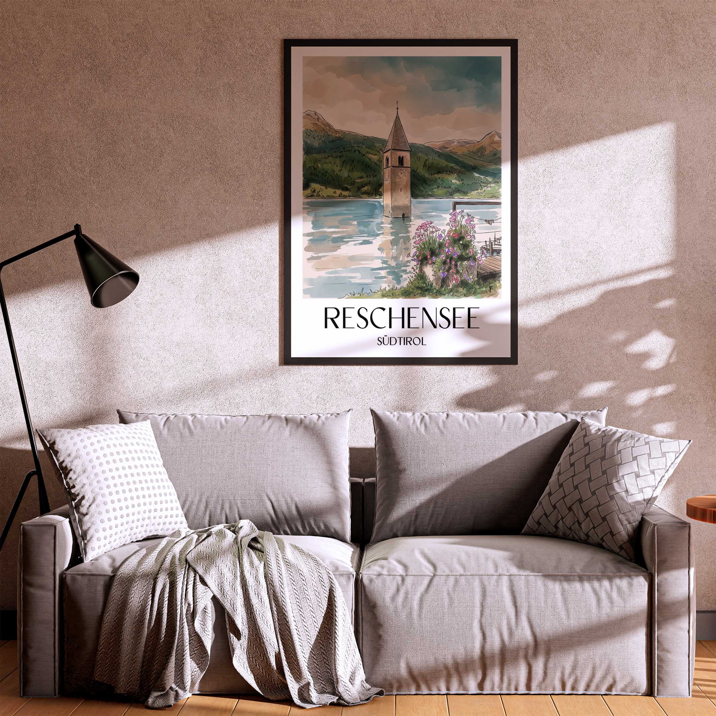 reschensee-südtirol-italien-poster-aquarell
