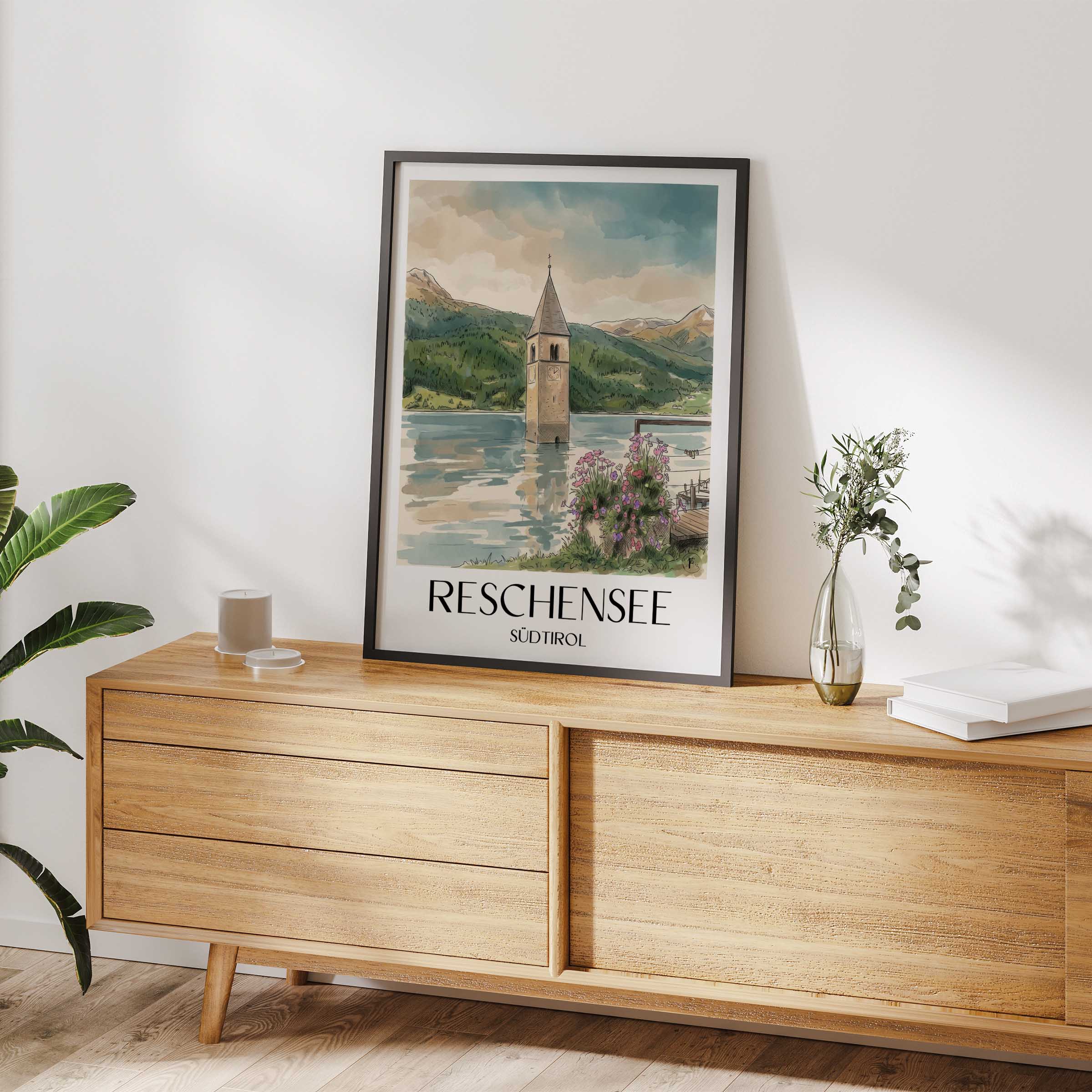 reschensee-südtirol-italien-poster-aquarell