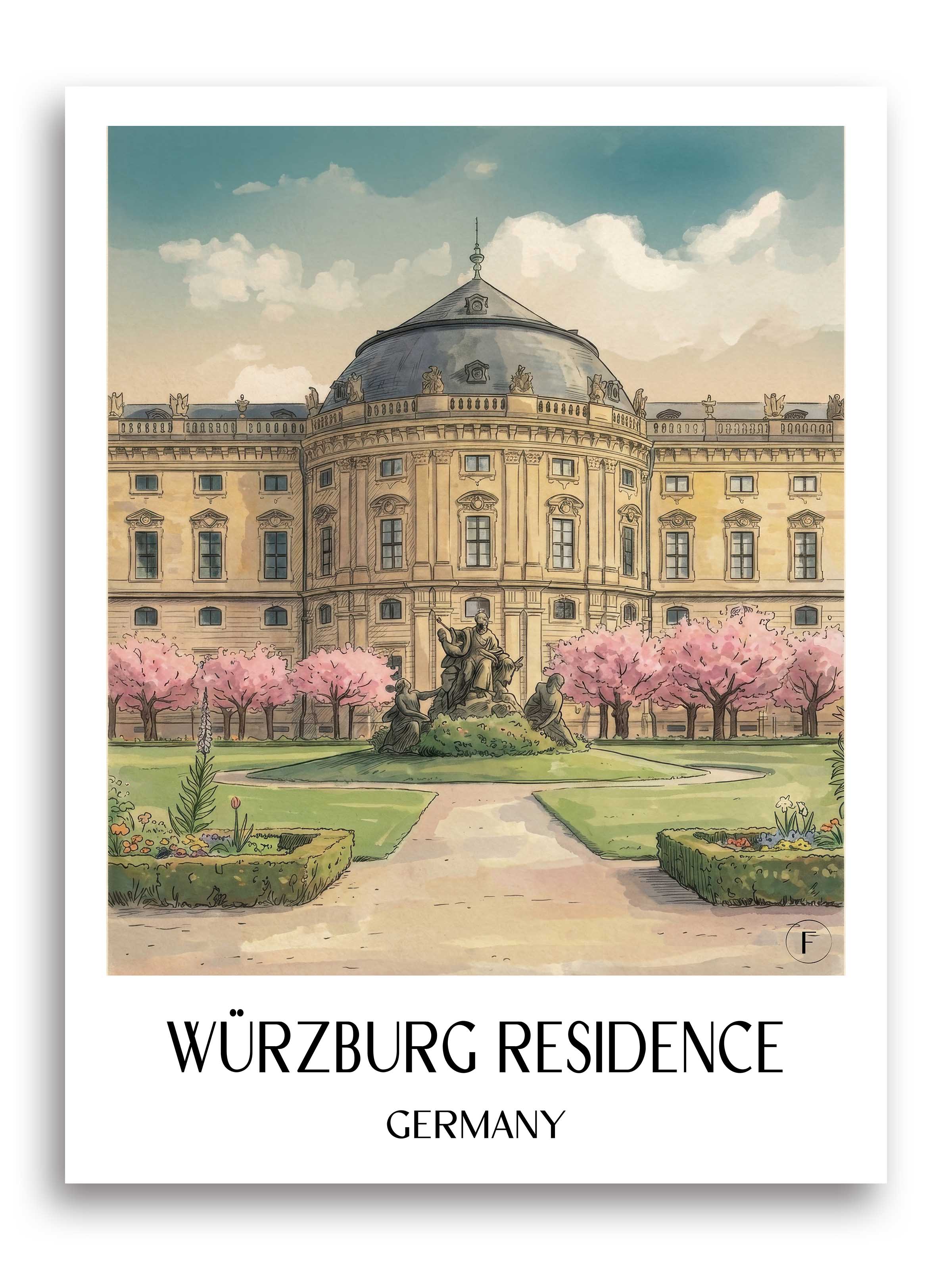 Residenz Würzburg Poster - Franken - Deutschland Kunstdruck - Aquarell von A4 bis A1 - favplace