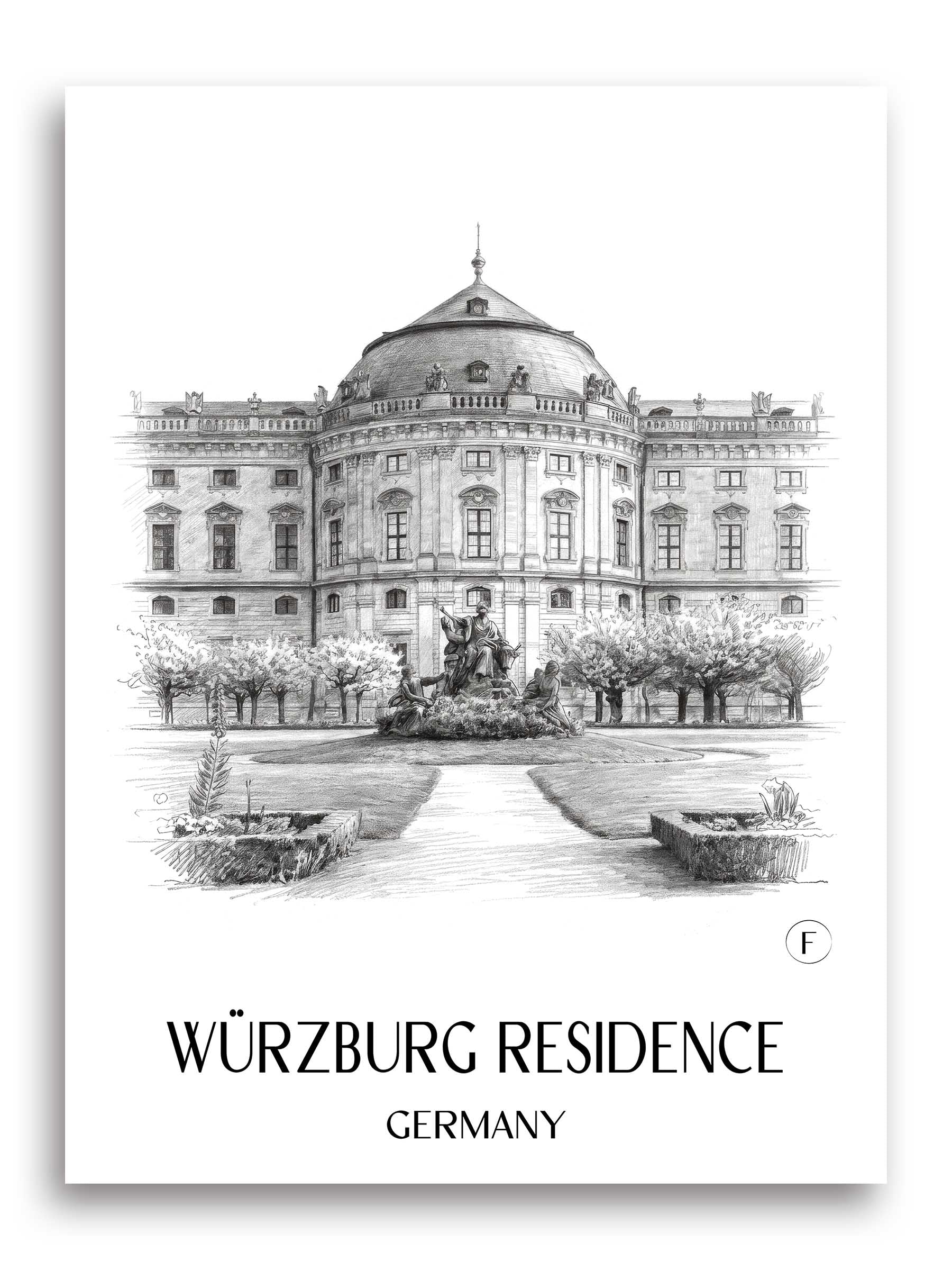 Residenz Würzburg Poster - Franken - Deutschland Kunstdruck - Zeichnung von A4 bis A1