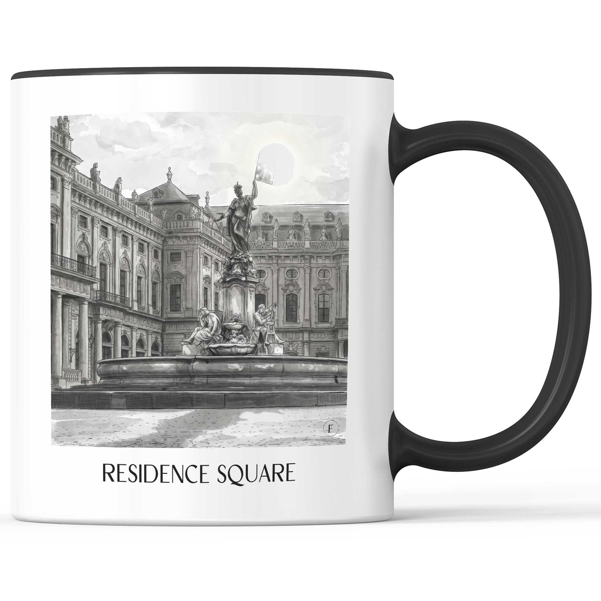 Residenzplatz Kaffeebecher - Würzburg - Deutschland Becher - Kaffeetasse im Aquarell Schwarz-Weiß Stil - favplace