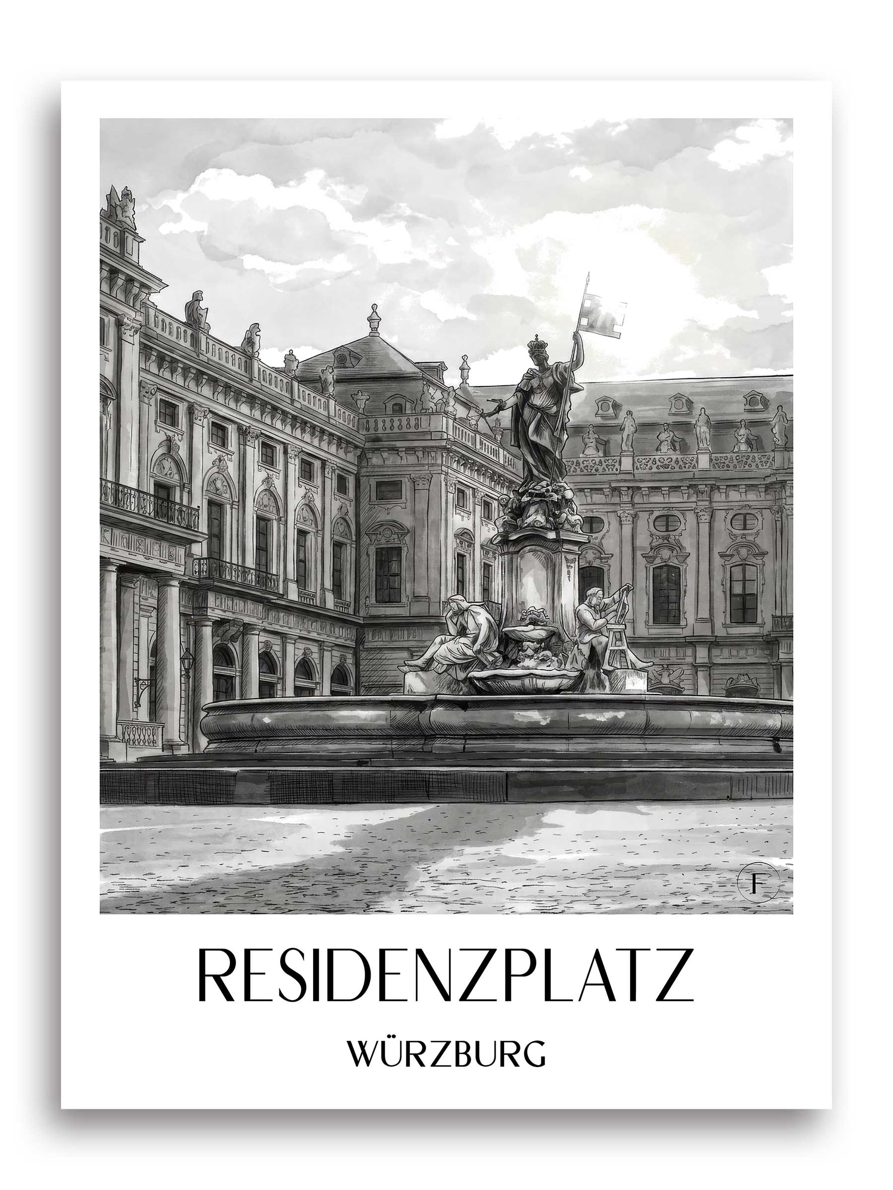 residenzplatz-würzburg-deutschland-poster-aquarell-schwarz-weiss