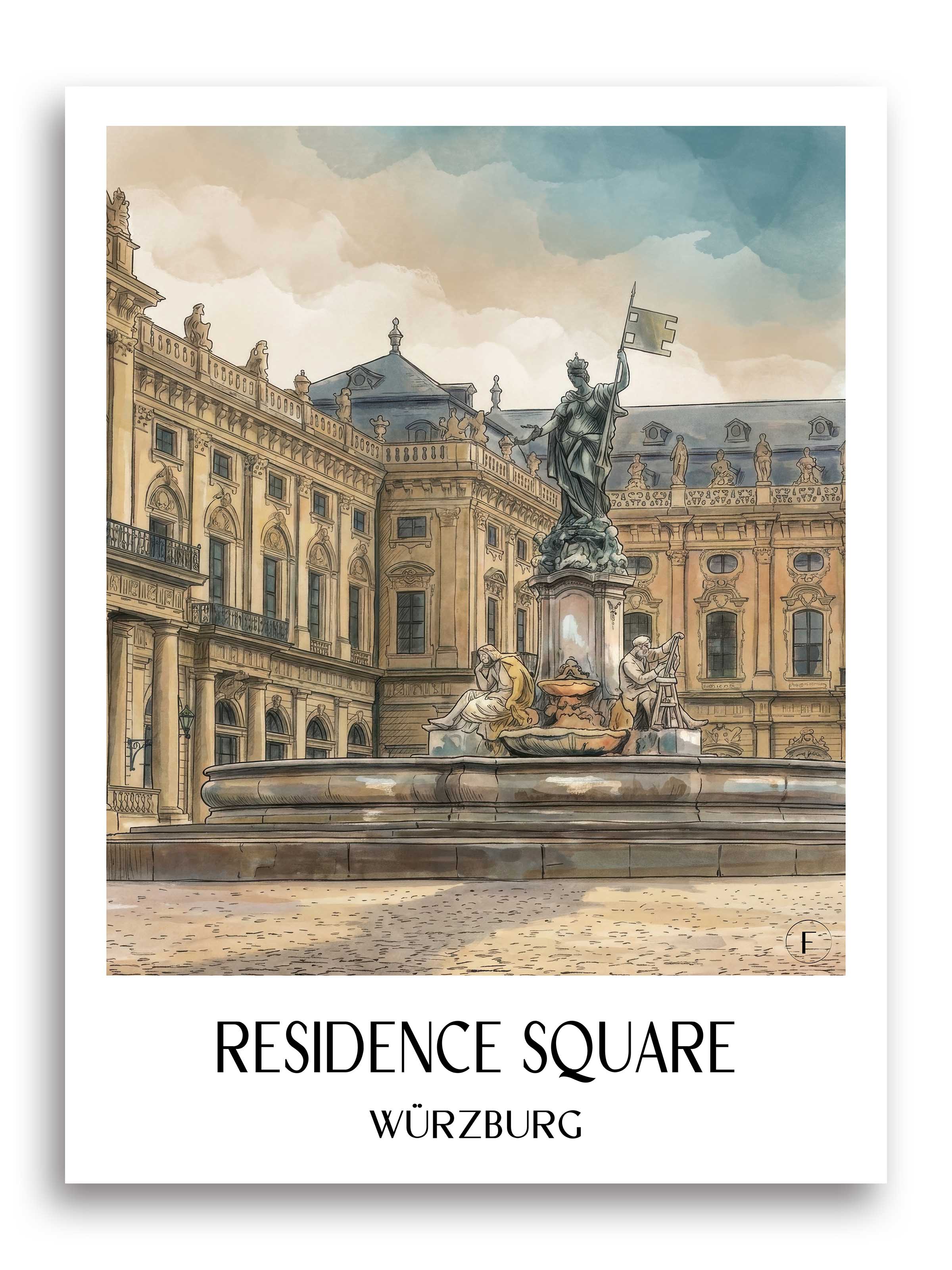 Residenzplatz Poster - Würzburg - Deutschland Kunstdruck - Aquarell von A4 bis A1 - favplace