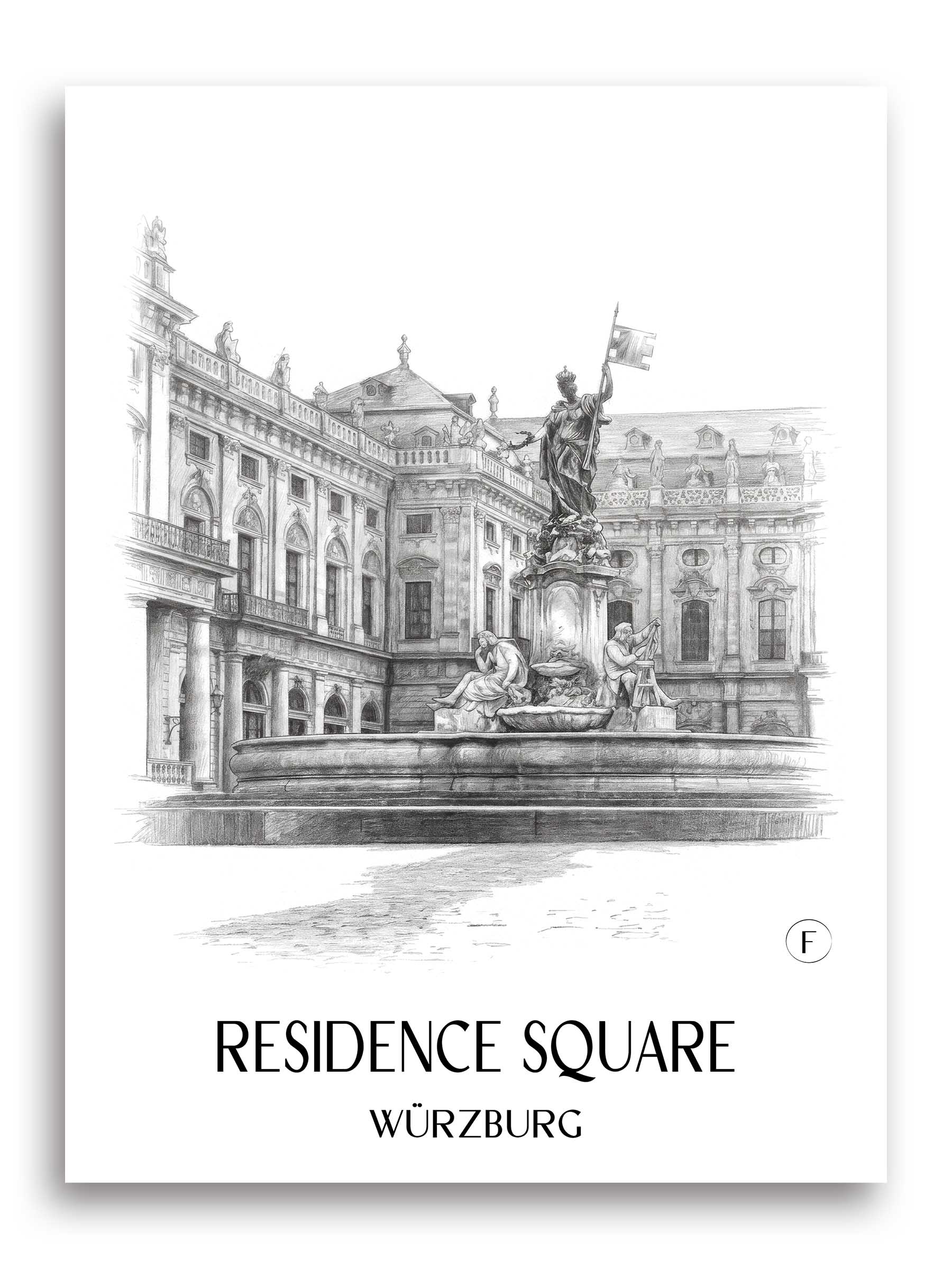 Residenzplatz Poster - Würzburg - Deutschland Kunstdruck - Zeichnung von A4 bis A1