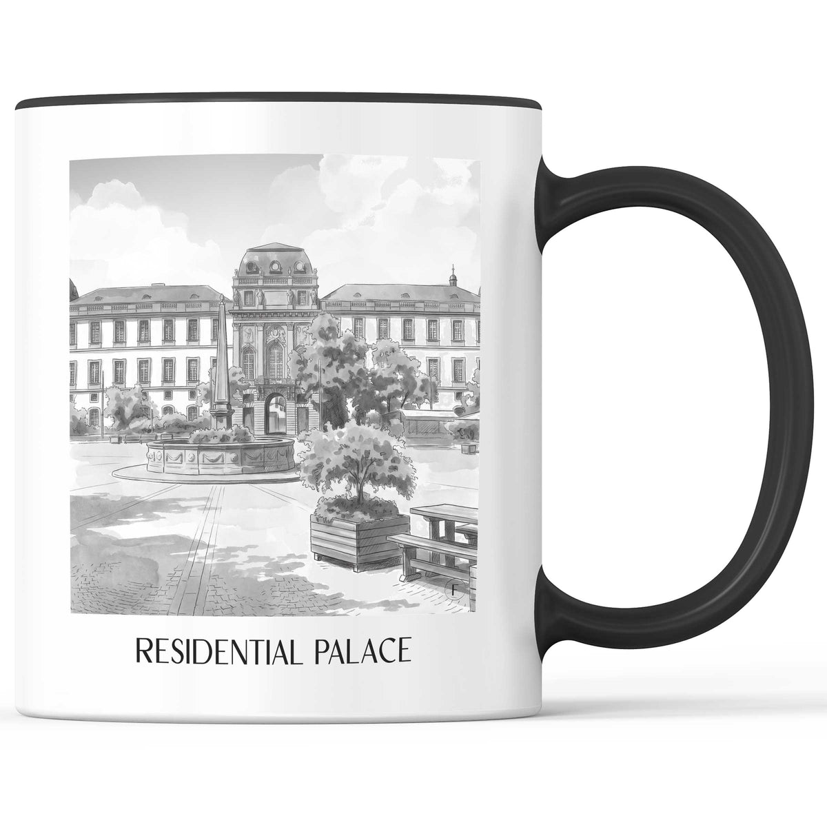 Residenzschloss Kaffeebecher - Darmstadt - Deutschland Becher - Kaffeetasse im Aquarell Schwarz-Weiß Stil - favplace