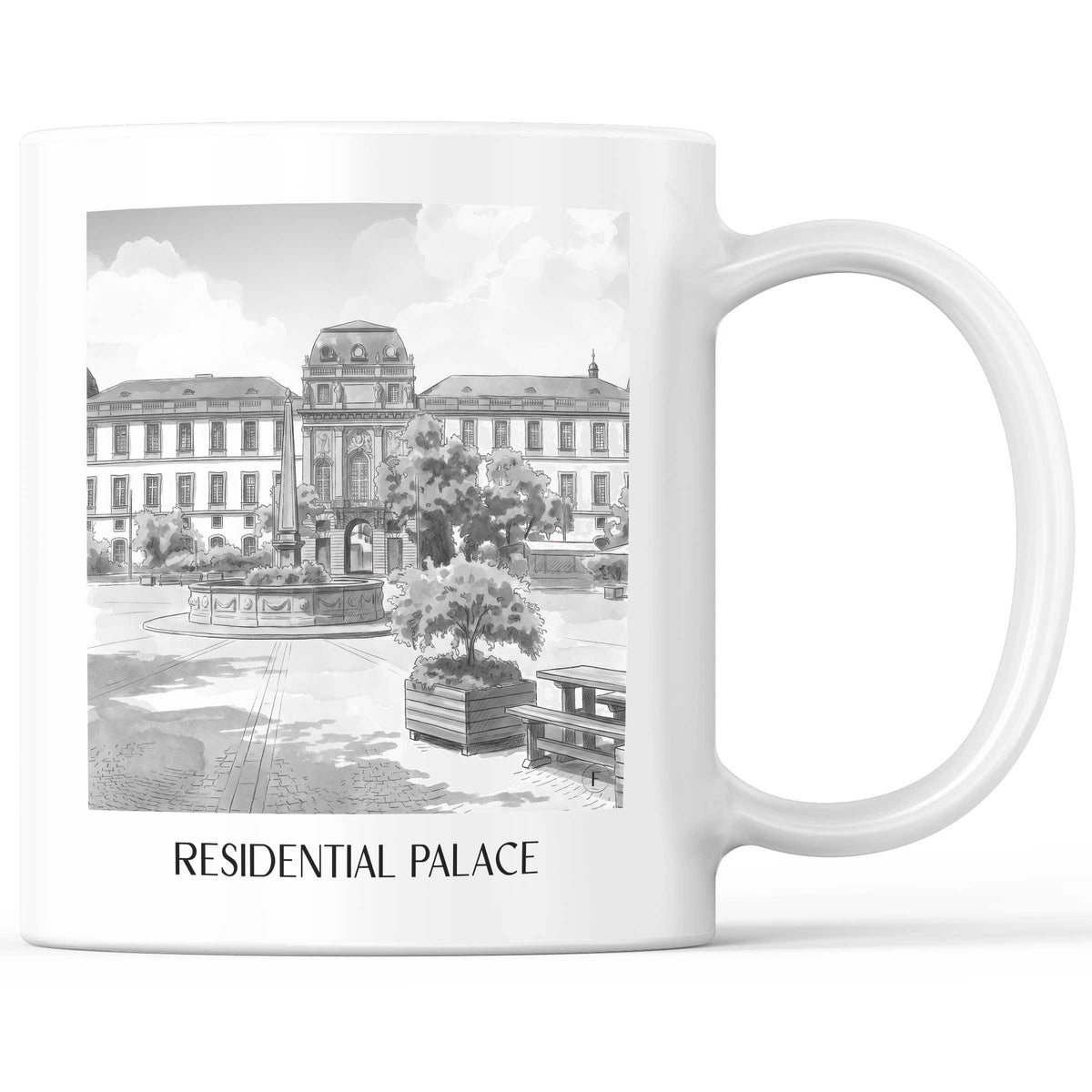 Residenzschloss Kaffeebecher - Darmstadt - Deutschland Becher - Kaffeetasse im Aquarell Schwarz-Weiß Stil - favplace