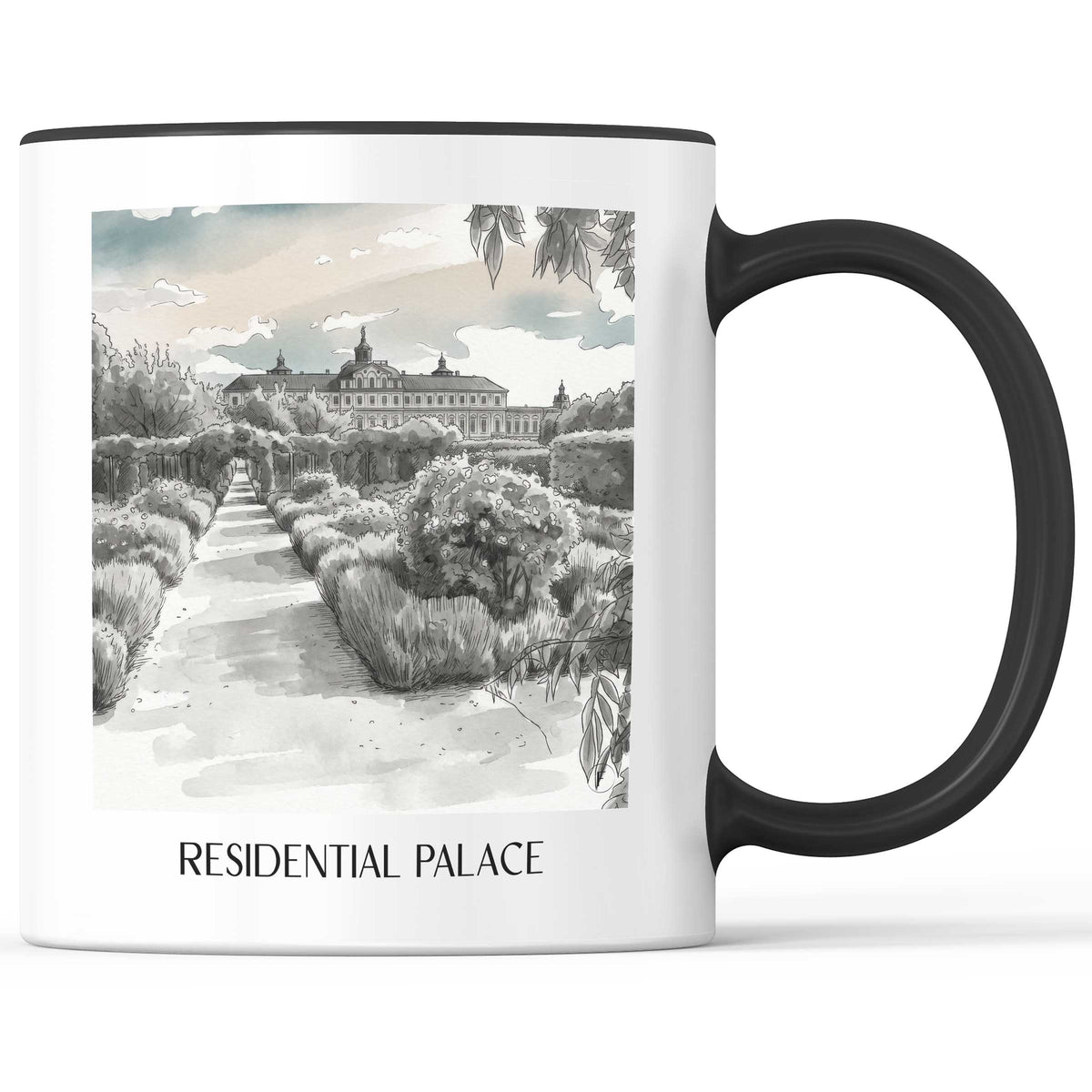 Residenzschloss Kaffeebecher - Rastatt - Deutschland Becher - Kaffeetasse im Aquarell Schwarz-Weiß Stil - favplace