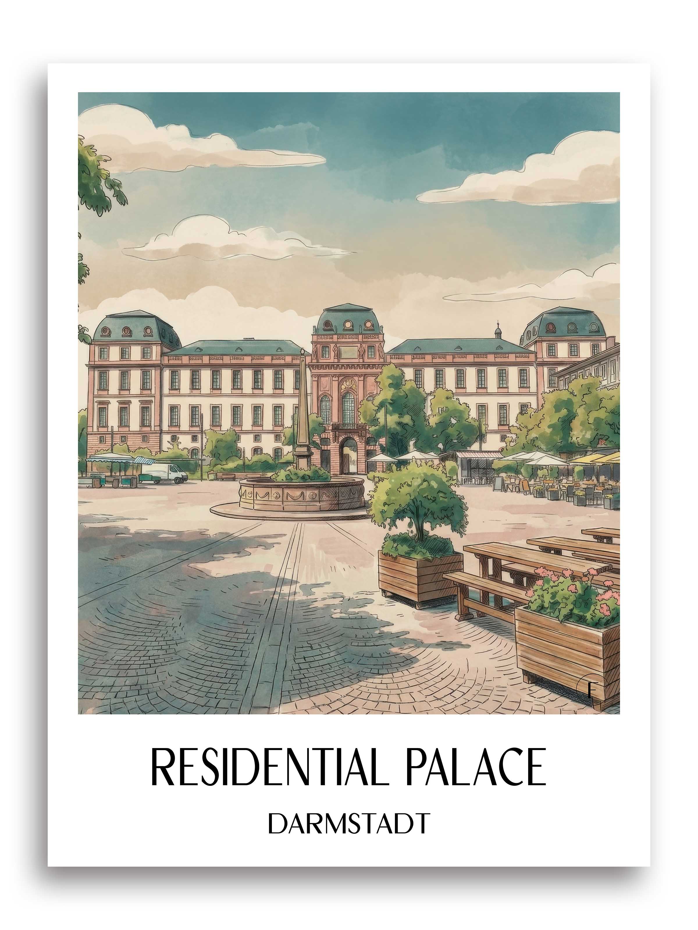 Residenzschloss Poster - Darmstadt - Deutschland Kunstdruck - Aquarell von A4 bis A1 - favplace