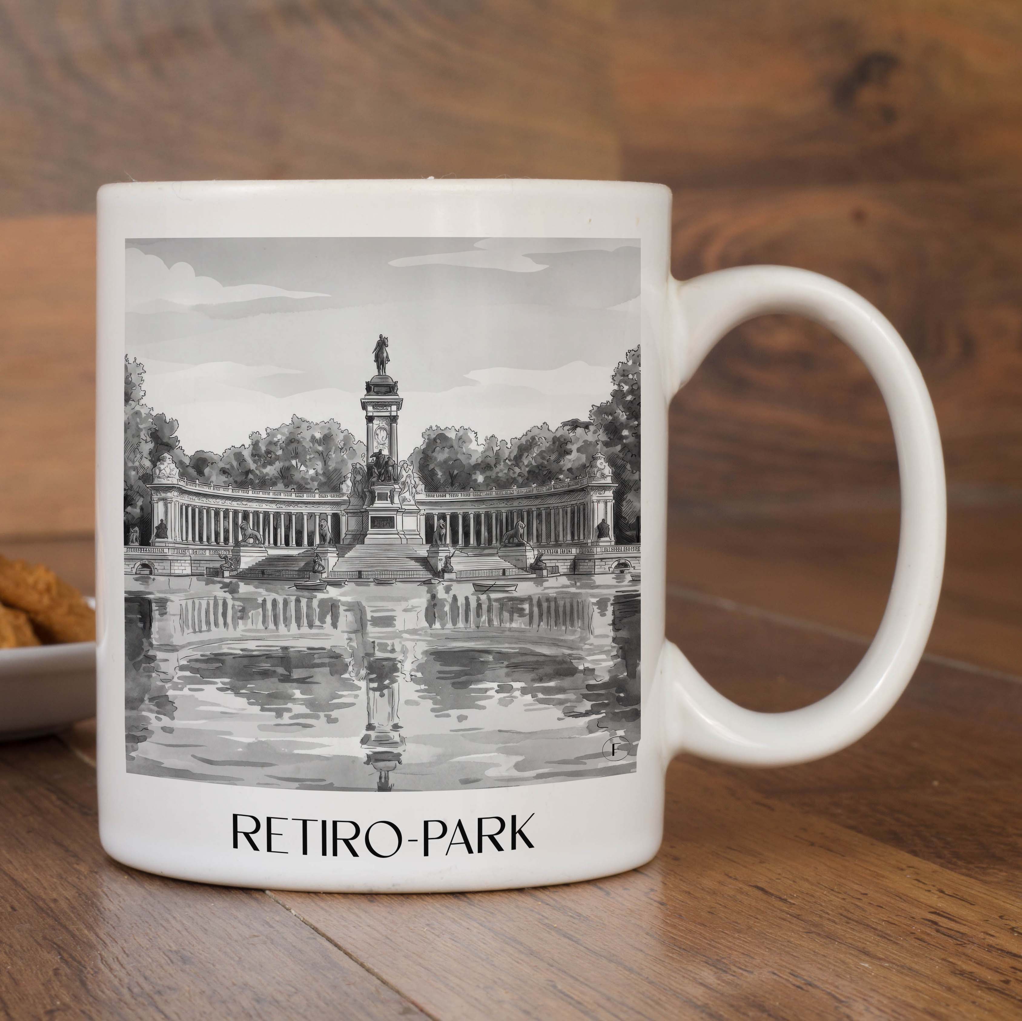 retiro-park-madrid-spanien-kaffeebecher-aquarell-schwarz-weiss