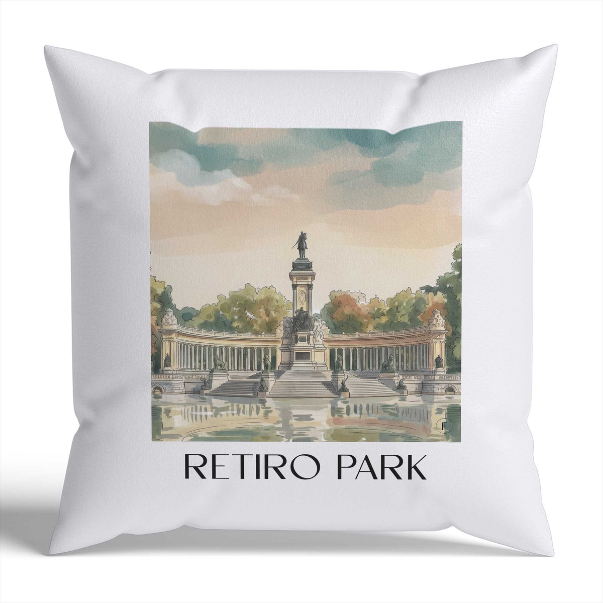 Retiro Park Kissenhülle - Zierkissen Bezug - Madrid - Spanien Kissen bzw. Kissenbezug im Aquarell Stil - favplace