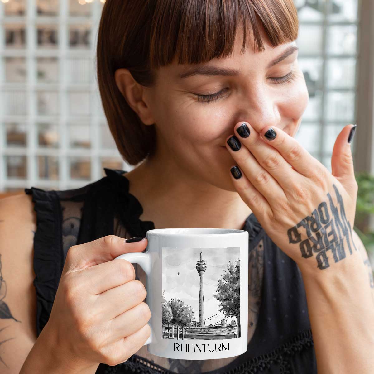 rheinturm-düsseldorf-deutschland-kaffeebecher-aquarell-schwarz-weiss