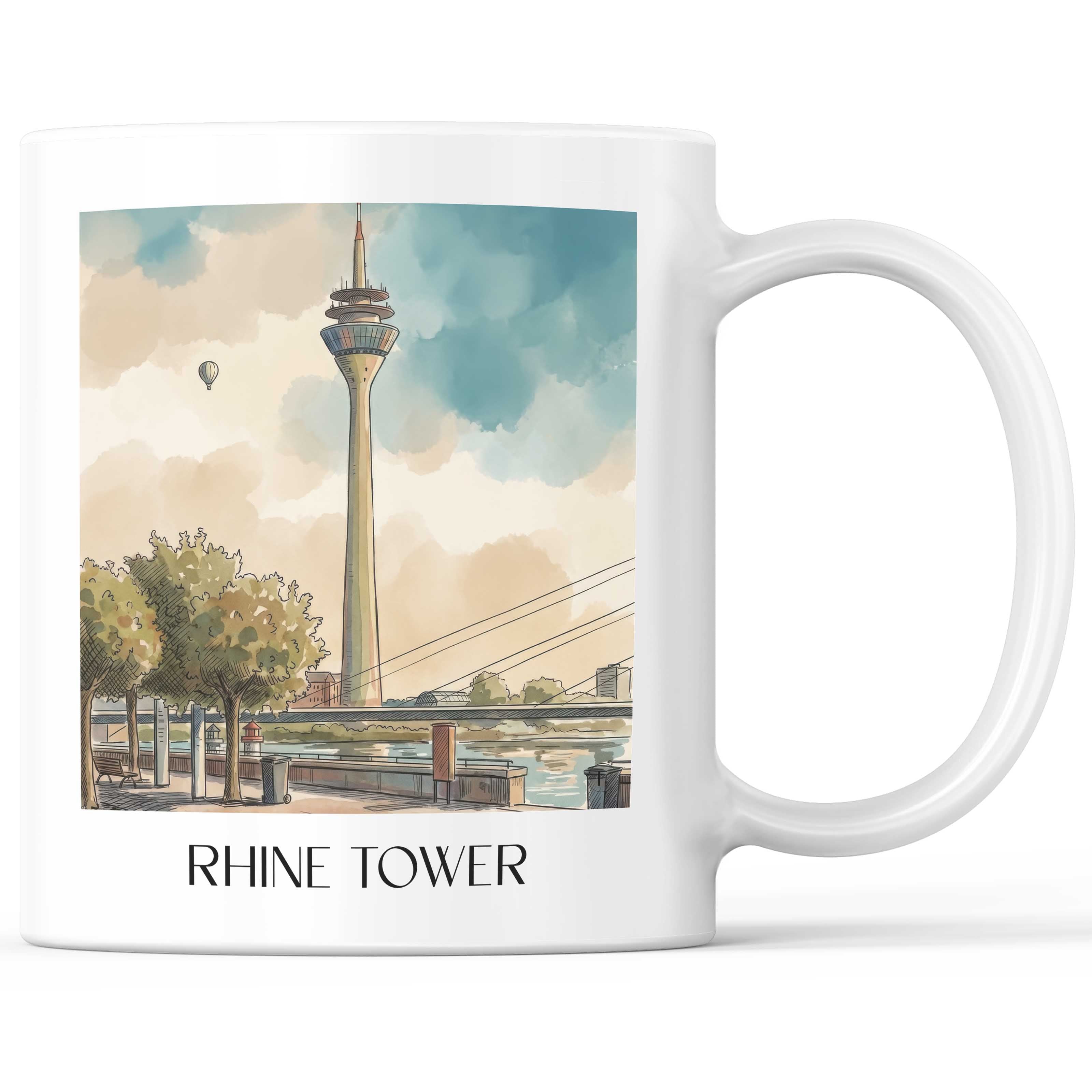 Rheinturm Kaffeebecher - Düsseldorf - Deutschland Becher - Kaffeetasse im Aquarell Stil - favplace