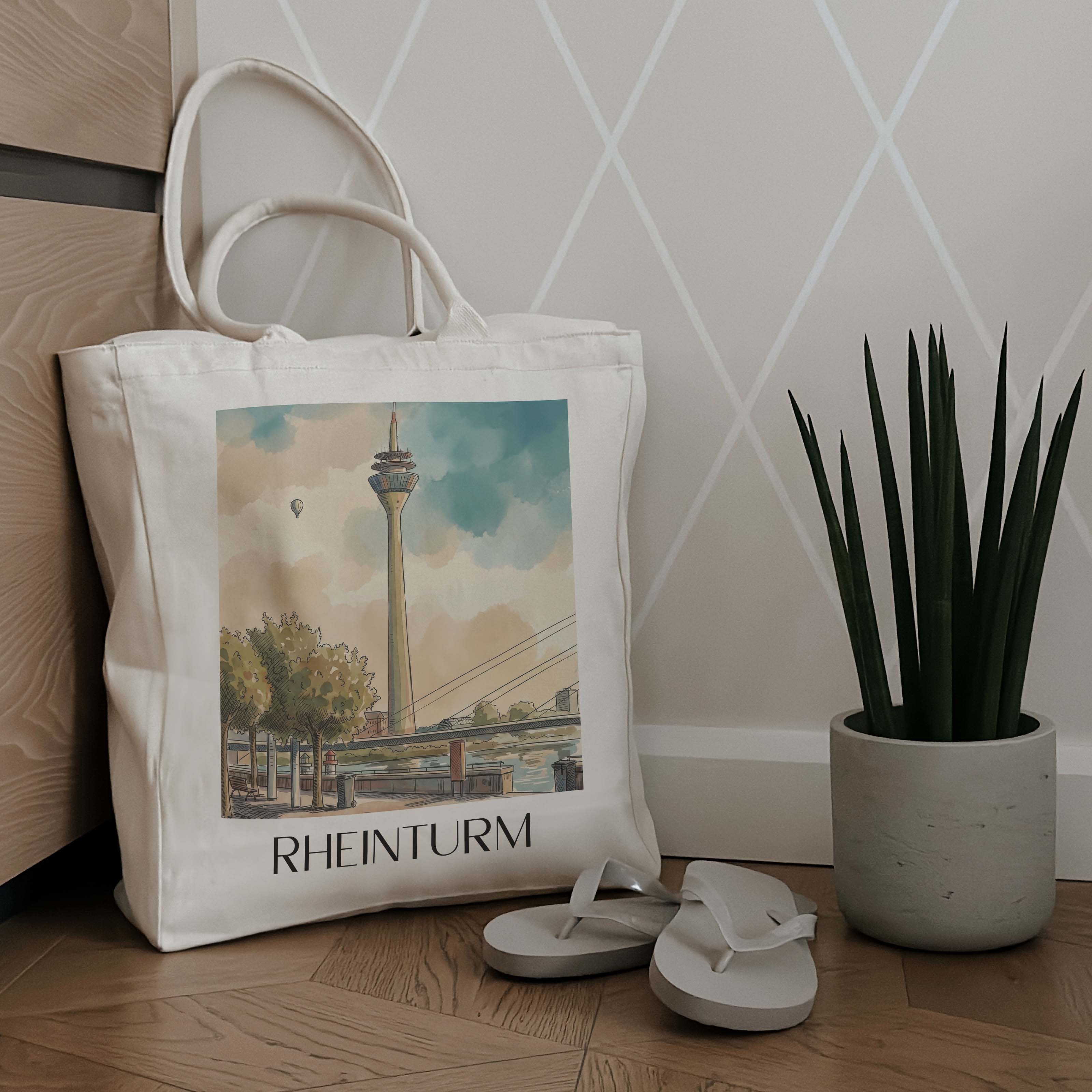 rheinturm-düsseldorf-deutschland-einkaufstasche-aquarell