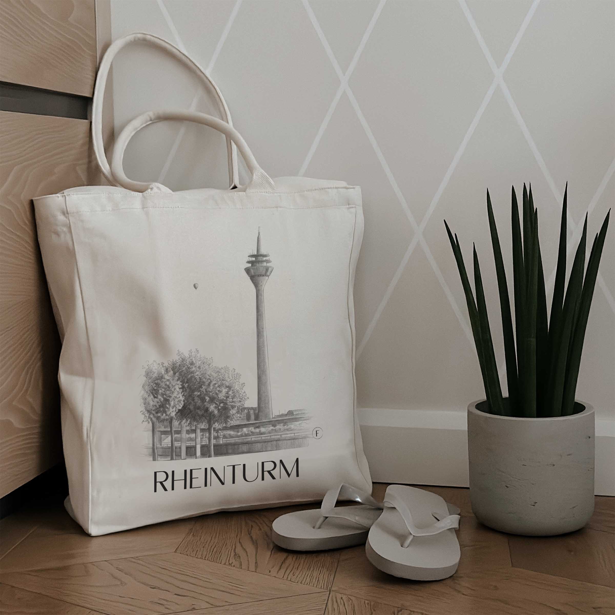 rheinturm-düsseldorf-deutschland-einkaufstasche-bleistift-zeichnung-drawing