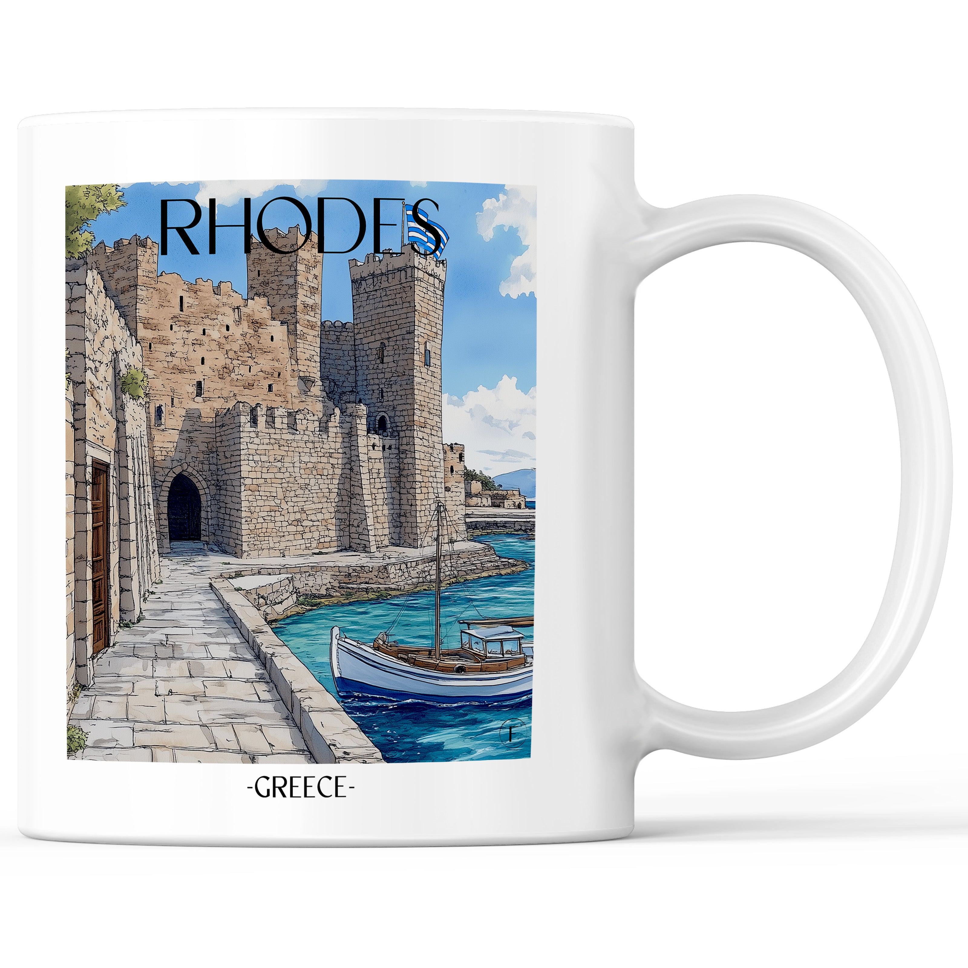 Rhodos - Griechenland Becher - Kaffeetasse im Aquarell Stil - favplace