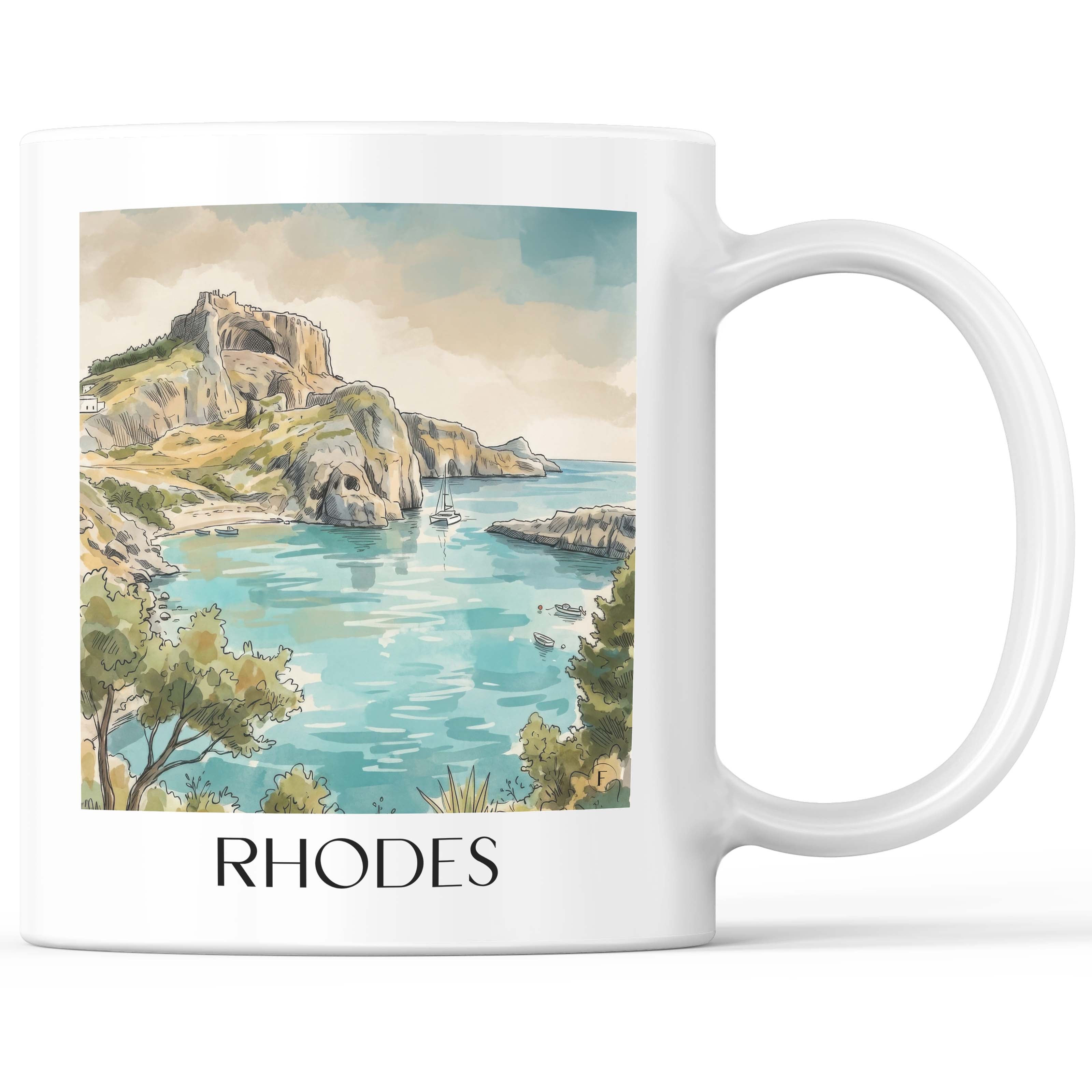 Rhodos - Griechenland Becher - Kaffeetasse im Aquarell Stil - favplace