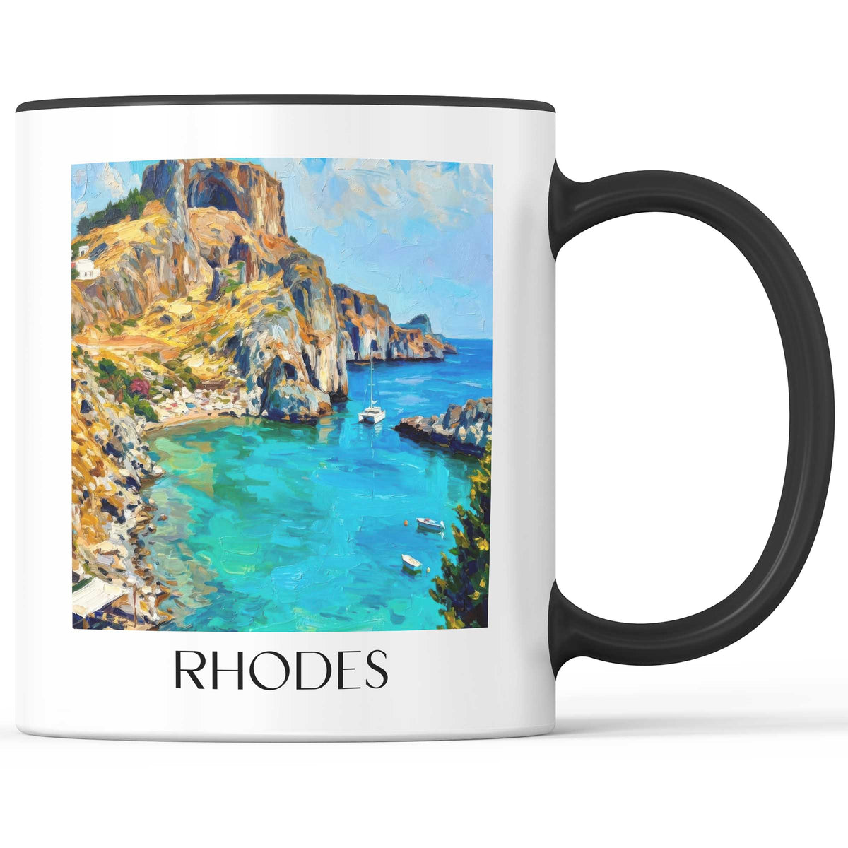 Rhodos - Griechenland Becher - Kaffeetasse im Ölgemälde Stil - favplace