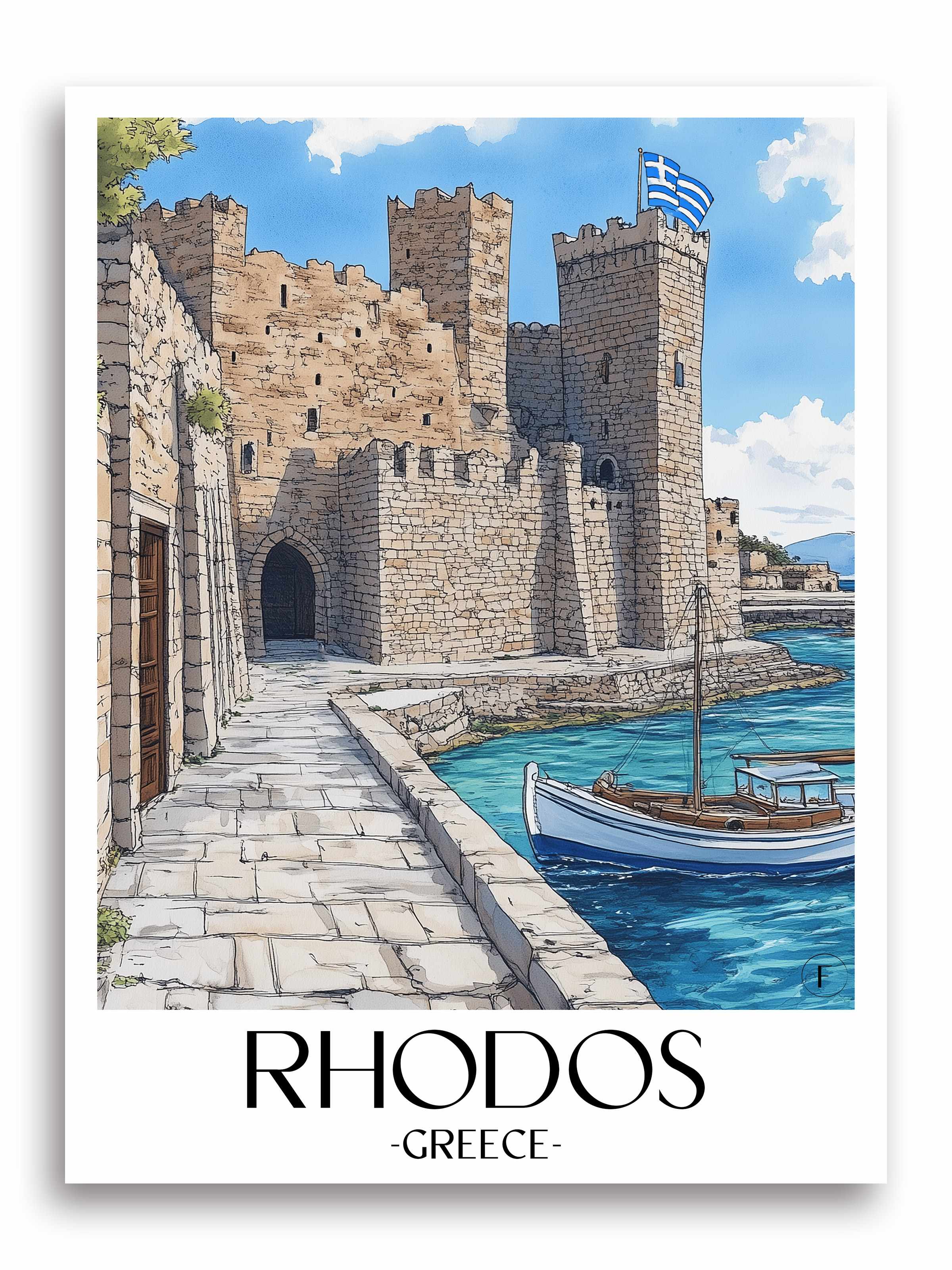 Rhodos Poster - Griechenland Kunstdruck - Aquarell von A4 bis A1 - favplace