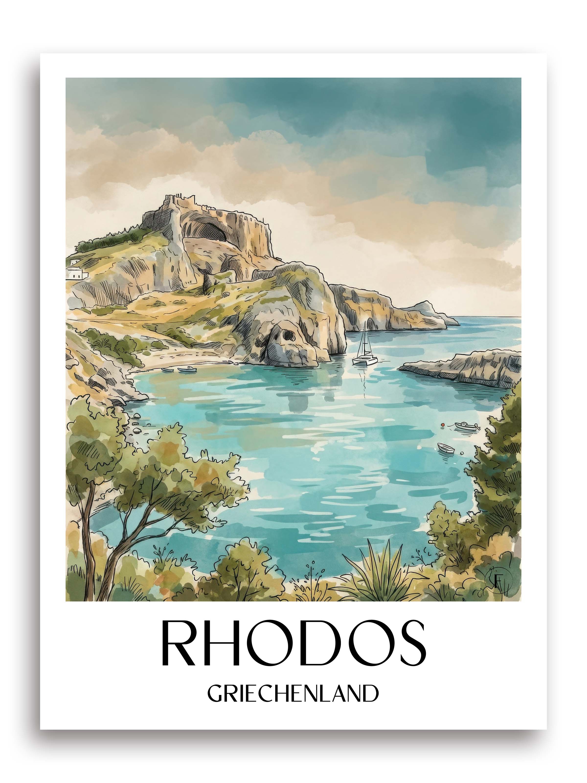 rhodos-griechenland-poster-aquarell