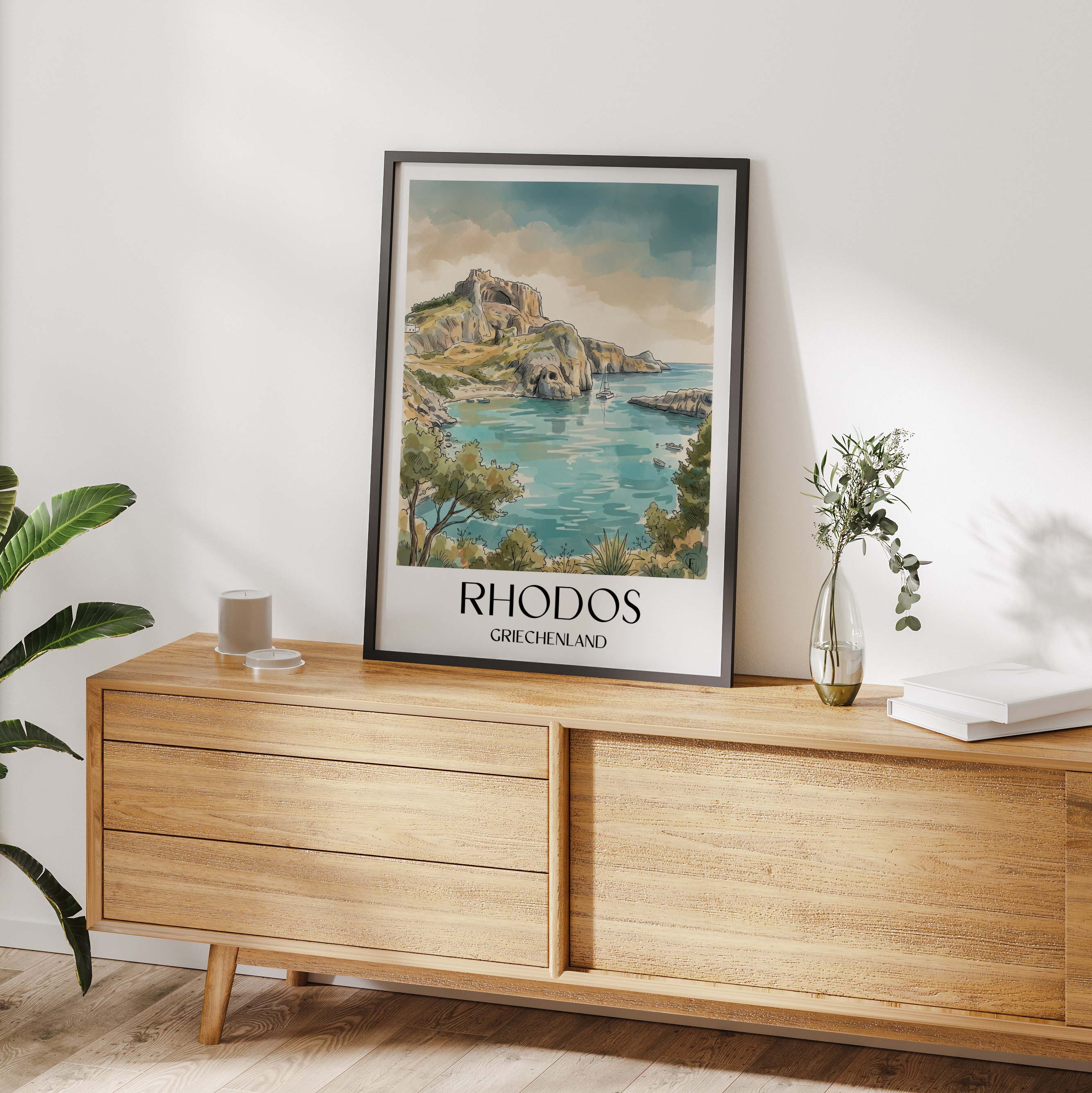 rhodos-griechenland-poster-aquarell