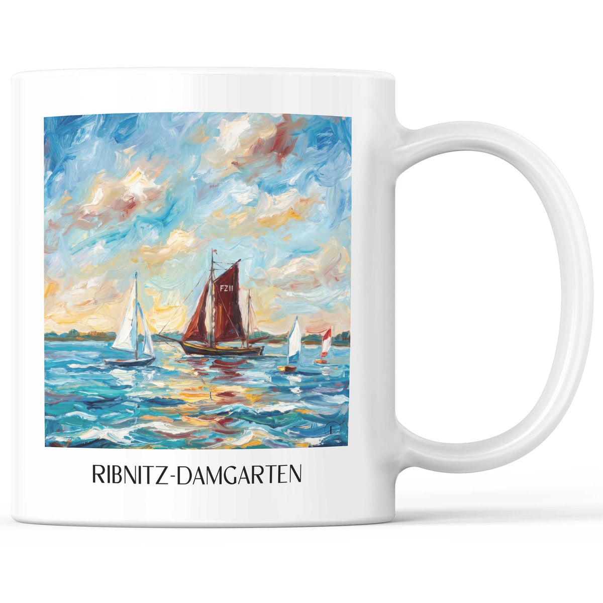 Ribnitz-Damgarten Kaffeebecher - Mecklenburg-Vorpommern - Deutschland Becher - Kaffeetasse im Ölgemälde Stil - favplace