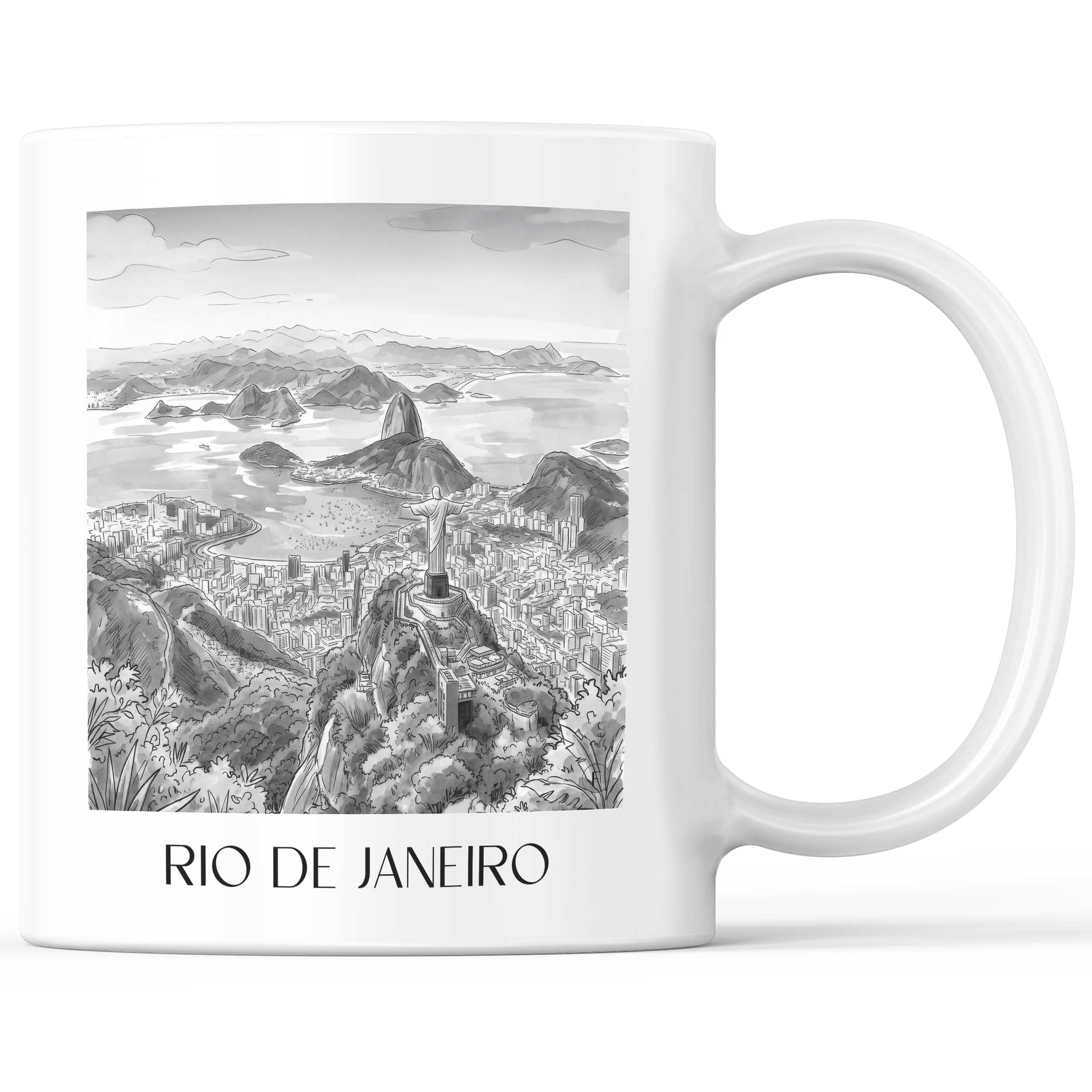 Rio de Janeiro - Brasilien Becher - Kaffeetasse im Aquarell Schwarz-Weiß Stil - favplace