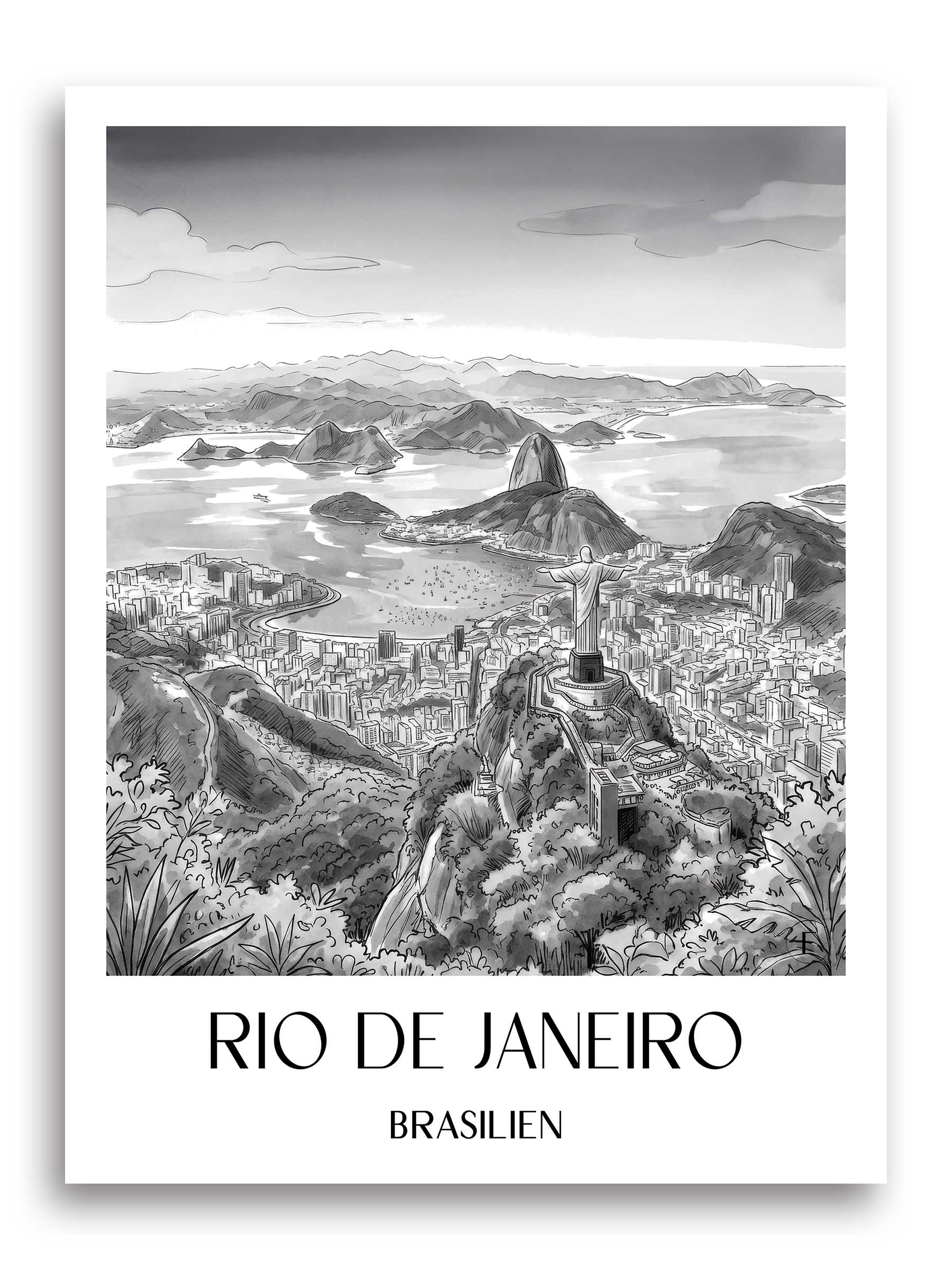 rio-de-janeiro-brasilien-poster-aquarell-schwarz-weiss