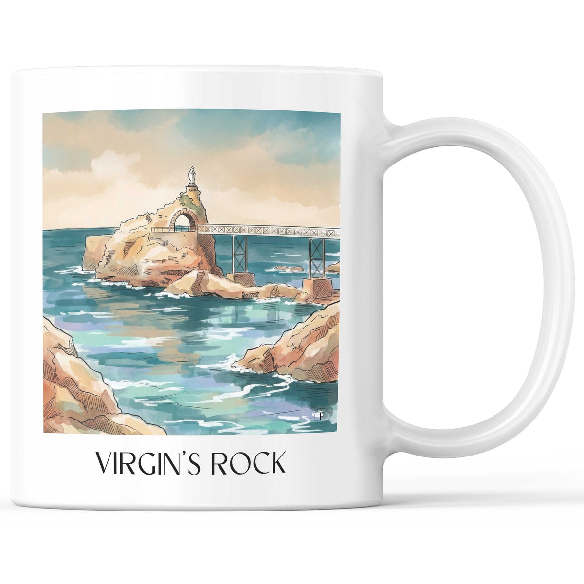 Rocher de la Vierge Kaffeebecher - Biarritz - Frankreich Becher - Kaffeetasse im Aquarell Stil - favplace