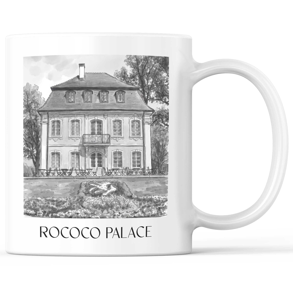 Rokokoschlösschen Kaffeebecher - Schwäbisch Gmünd - Deutschland Becher - Kaffeetasse im Aquarell Schwarz-Weiß Stil - favplace