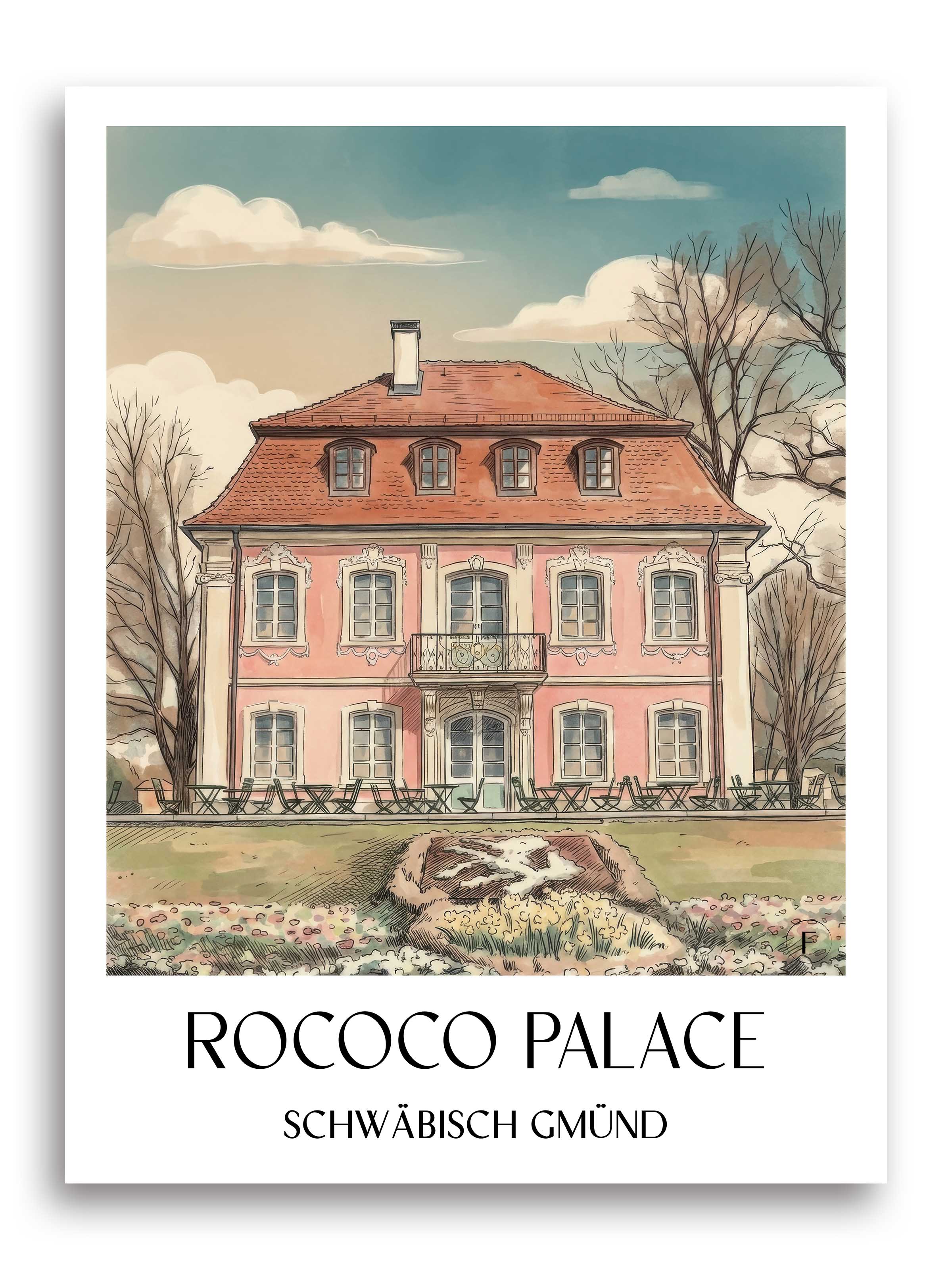 Rokokoschlösschen Poster - Schwäbisch Gmünd - Deutschland Kunstdruck - Aquarell von A4 bis A1 - favplace
