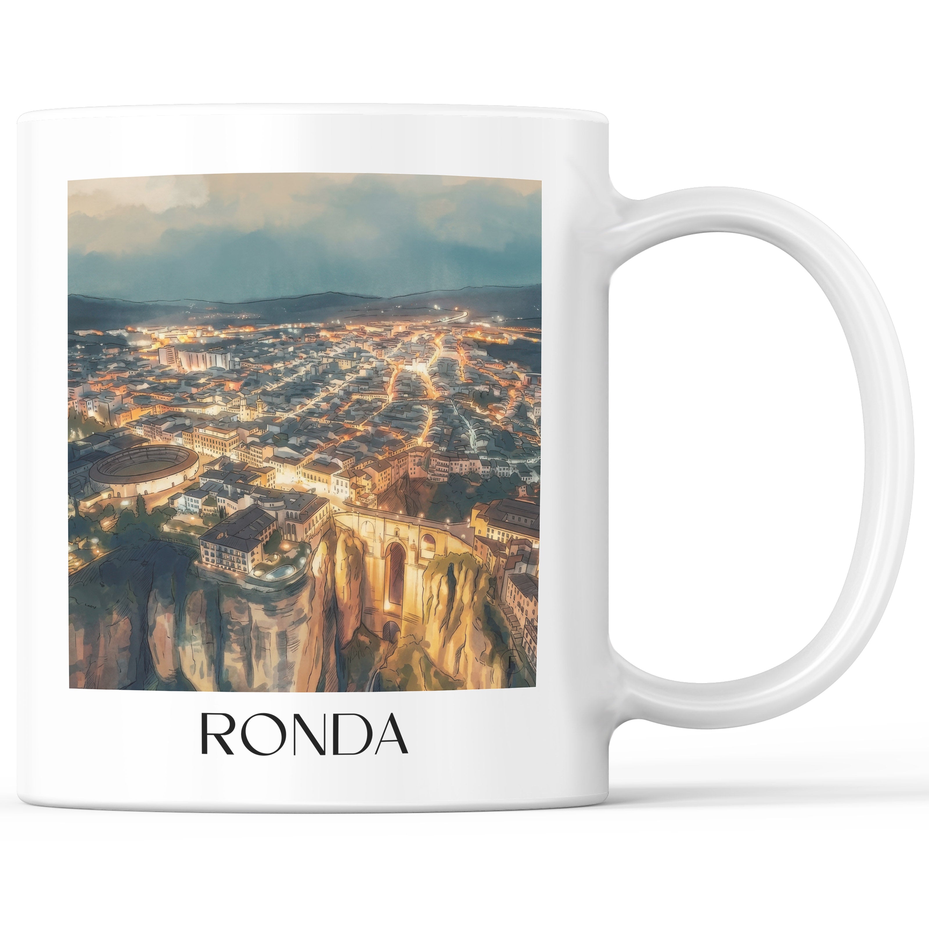 Ronda Kaffeebecher - Spanien - Becher - Kaffeetasse im Aquarell Stil - favplace