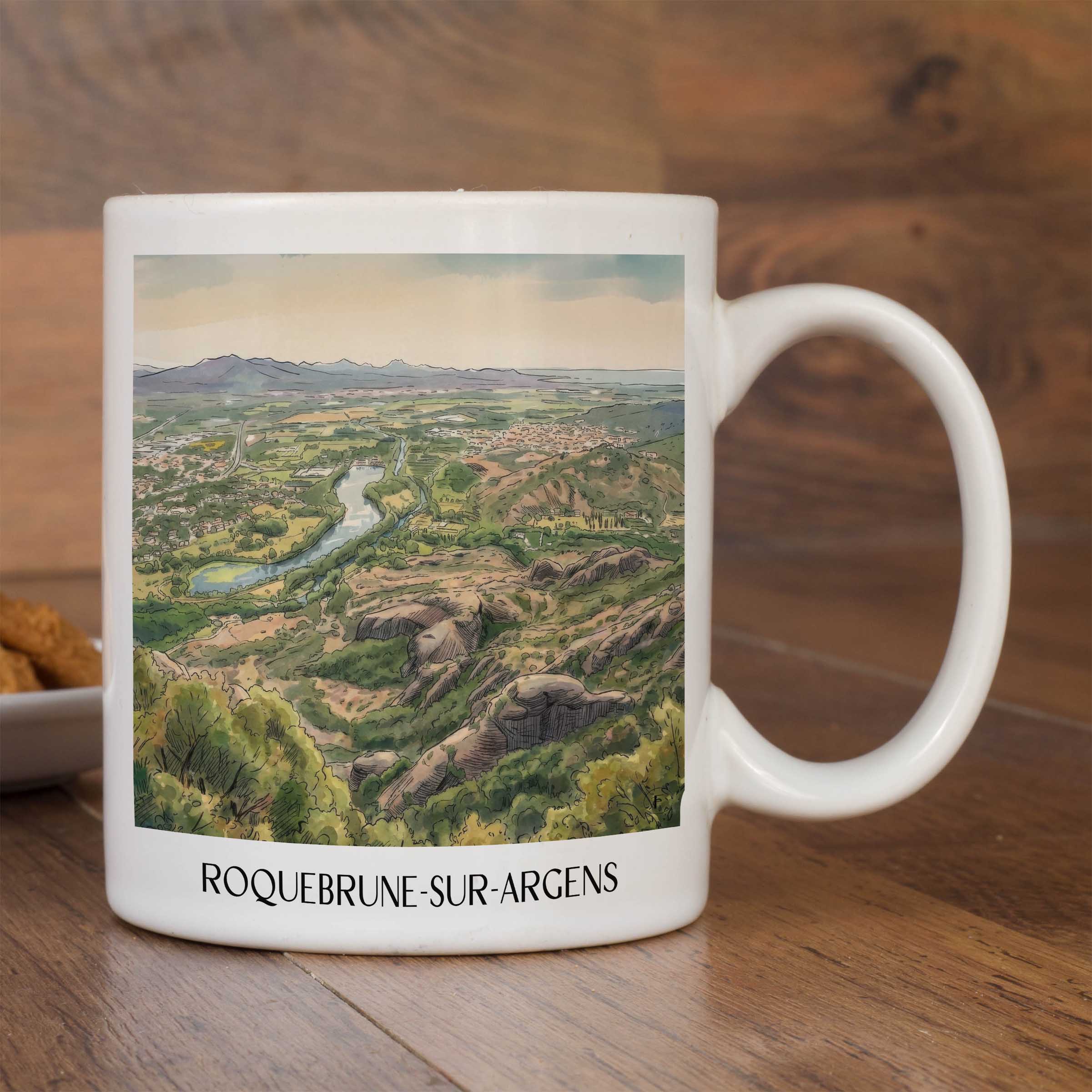 roquebrune-sur-argens-côte-d´azur-frankreich-kaffeebecher-aquarell