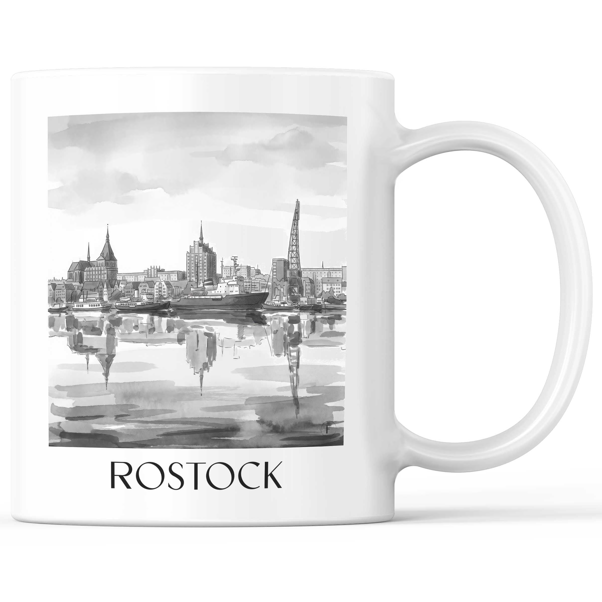 Rostock - Deutschland Becher - Kaffeetasse im Aquarell Schwarz-Weiß Stil - favplace