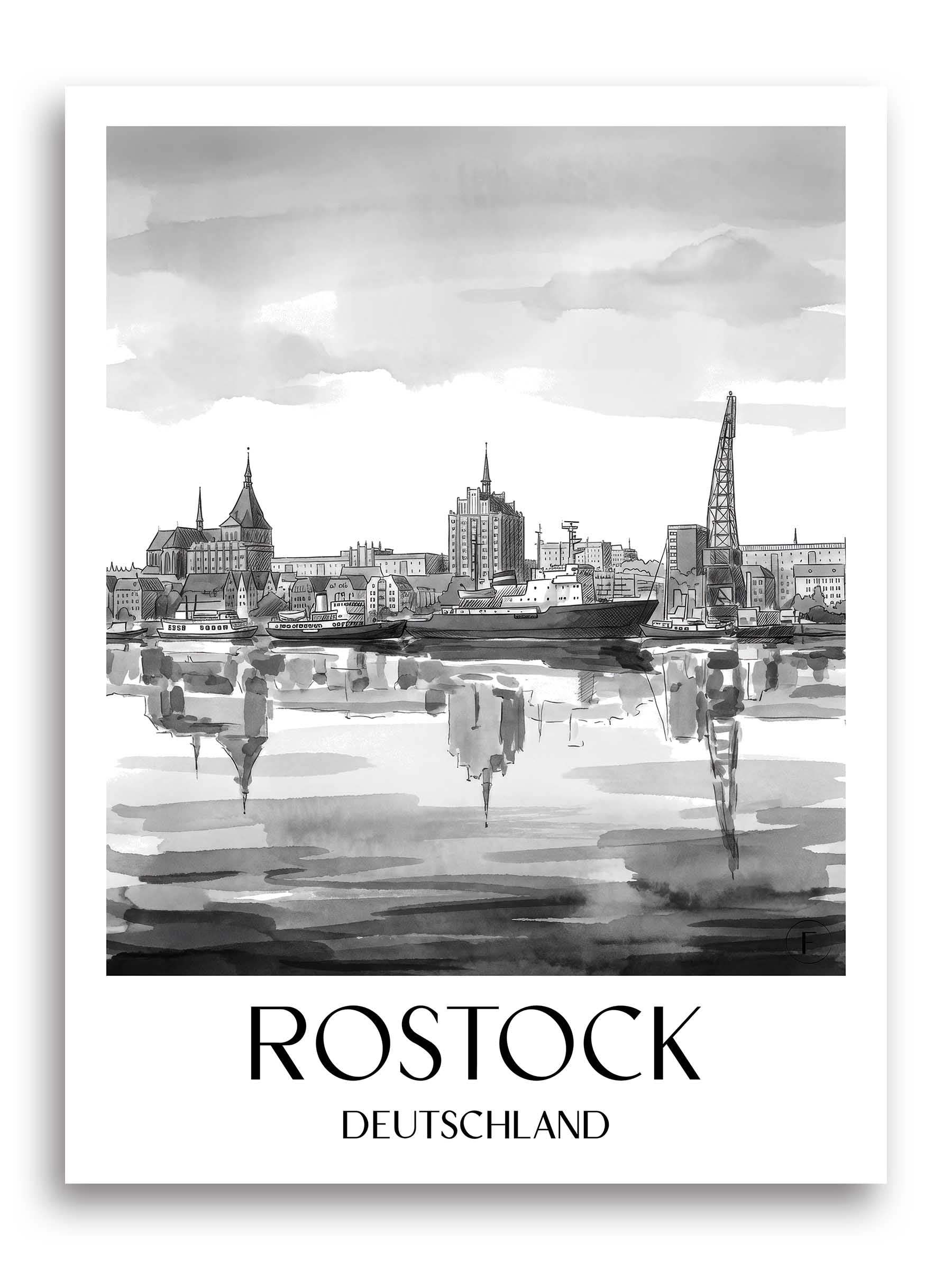 rostock-deutschland-poster-aquarell-schwarz-weiss
