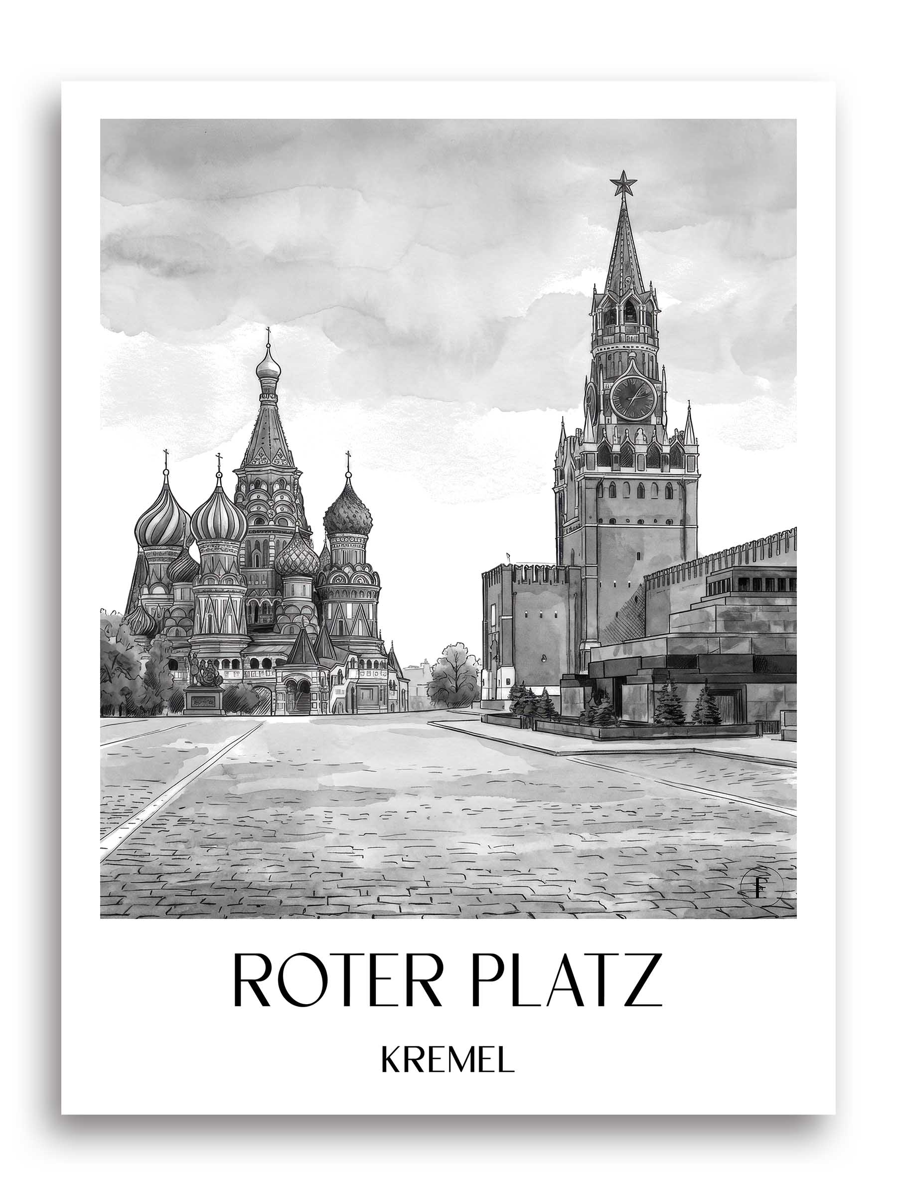 roter-platz,-kremel-russland-poster-aquarell-schwarz-weiss