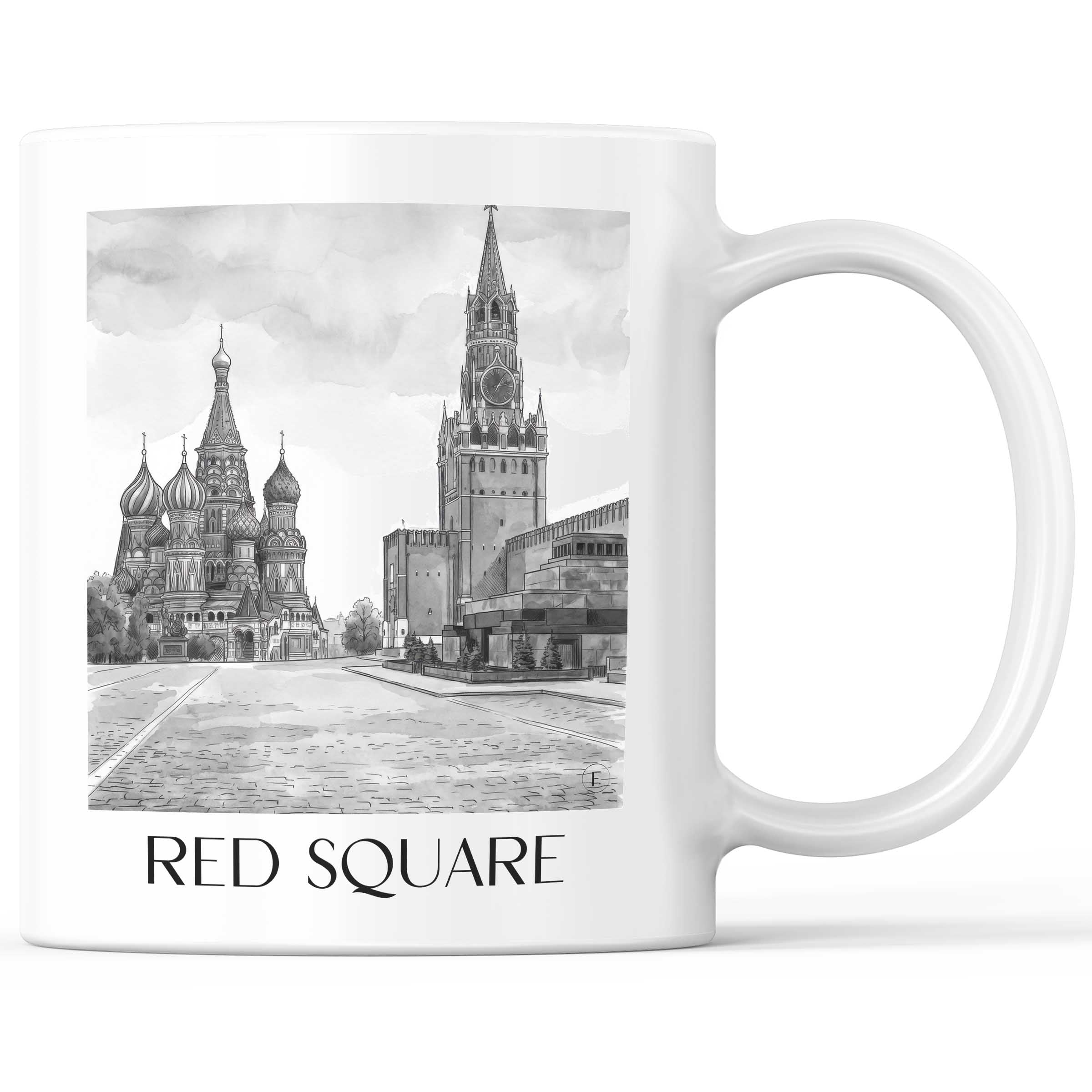 Roter Platz, Kremel - Russland Becher - Kaffeetasse im Aquarell Schwarz-Weiß Stil - favplace